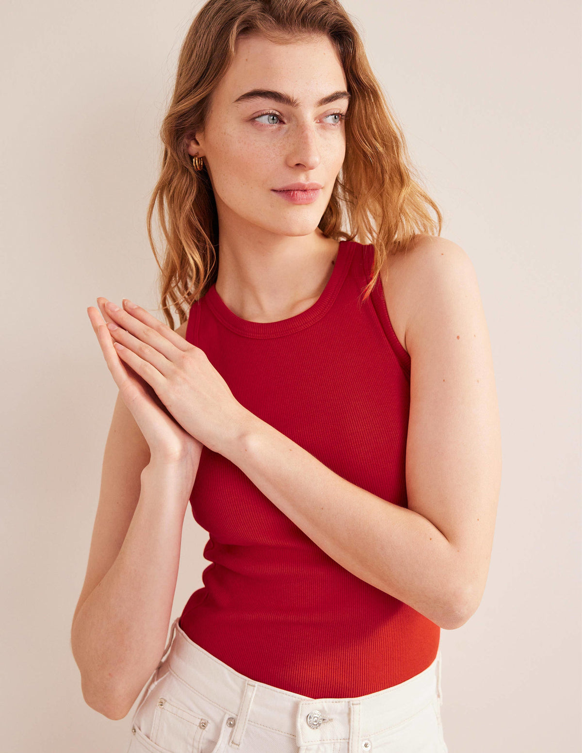 Cotton Ribbed Vest-Red Pop-1