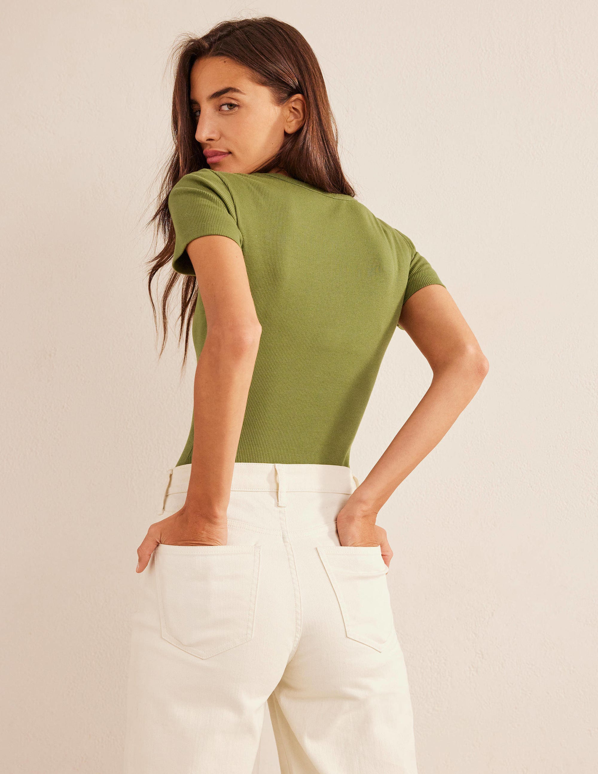 T-Shirt aus Baumwoll-Rippstrick-Dezentes Khaki - Image 3