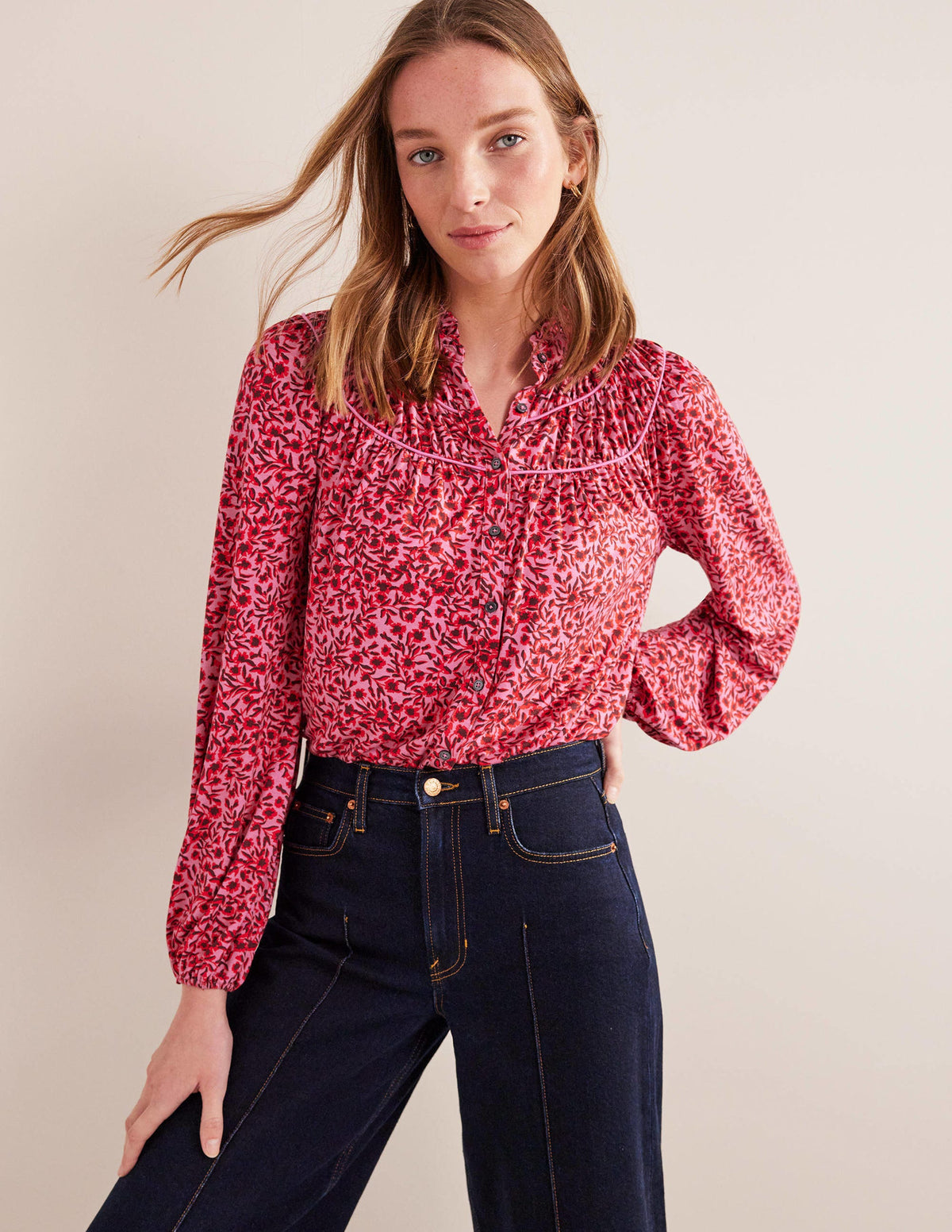Chemise en jersey avec empiècement froncé-Gin fizz, motif Abstract Vine-4