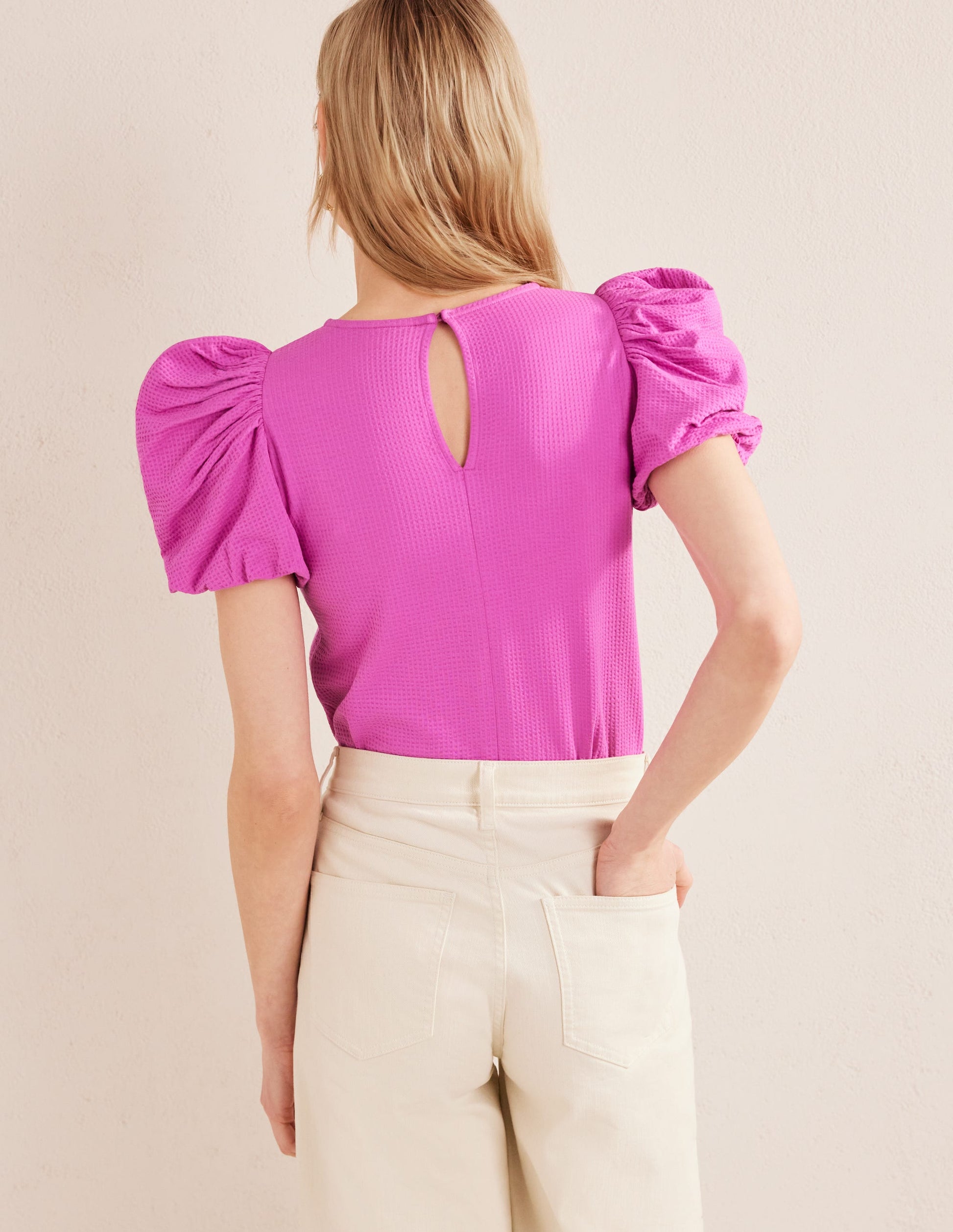 Jerseyoberteil mit Puffärmeln-Magenta-3