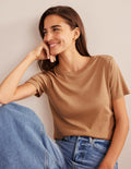 T-shirt col rond en jersey-Camel