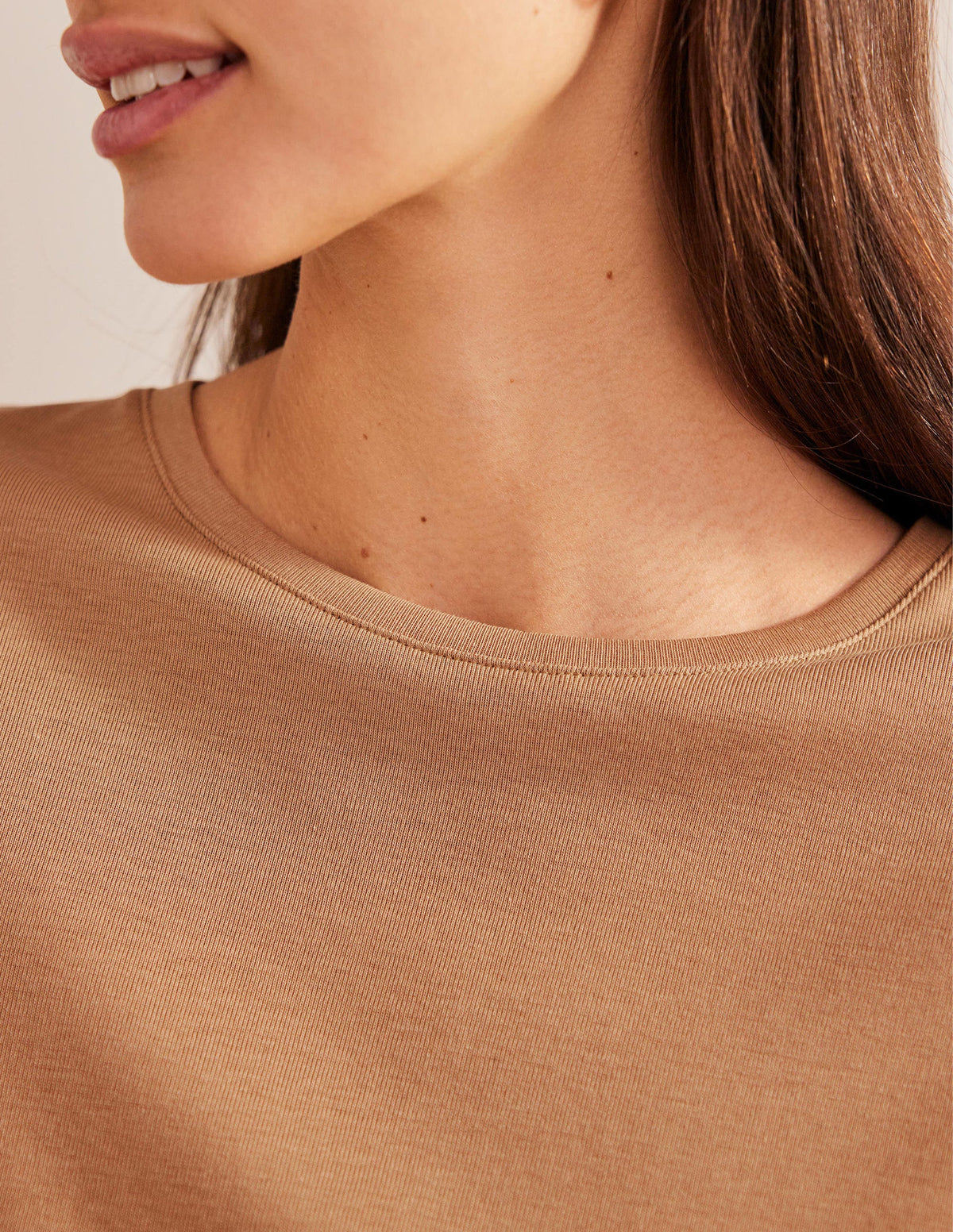 T-shirt col rond en jersey-Camel-2