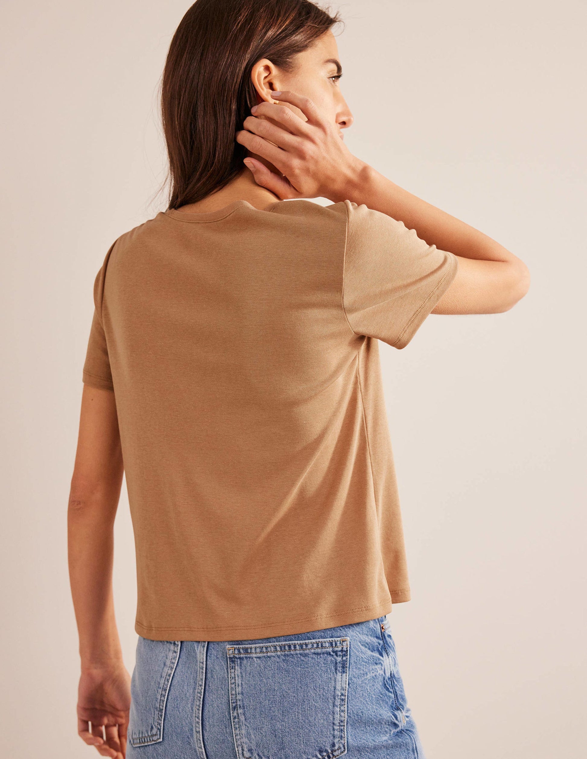 T-shirt col rond en jersey-Camel-3