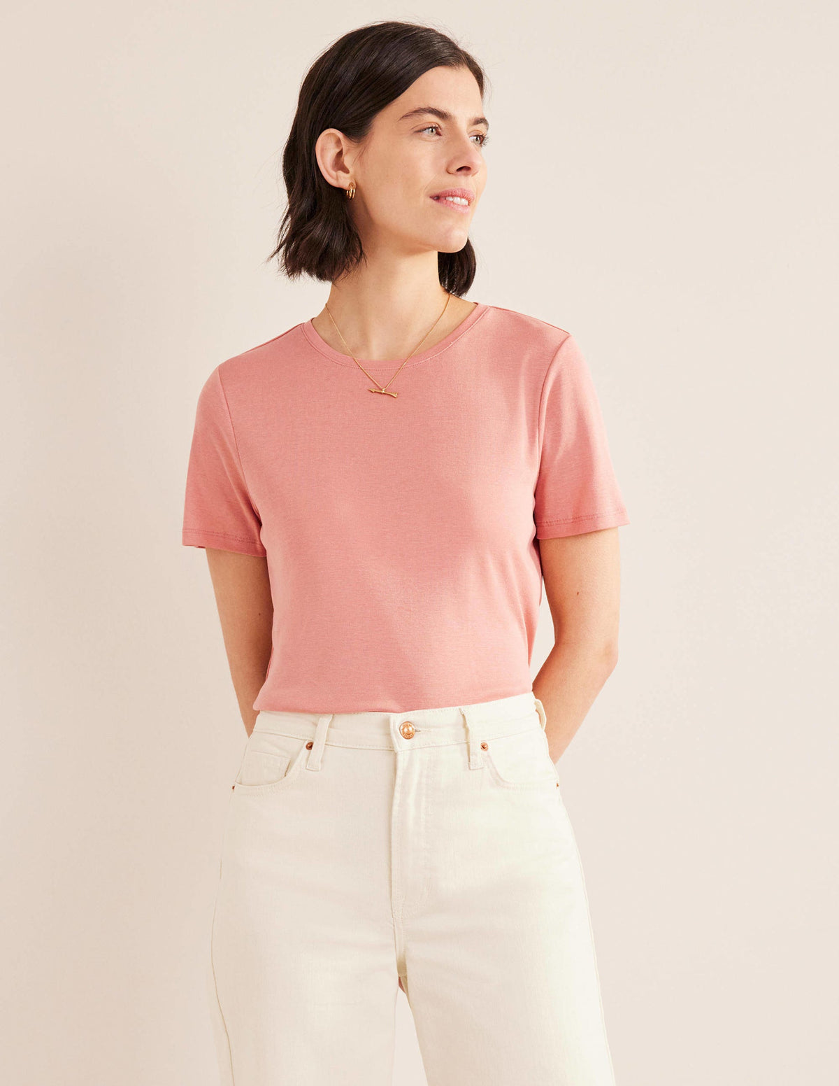 Jersey-T-Shirt mit Rundhalsausschnitt-Rosa - Image 1