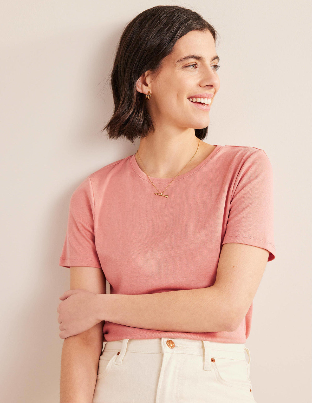 Jersey-T-Shirt mit Rundhalsausschnitt-Rosa-4