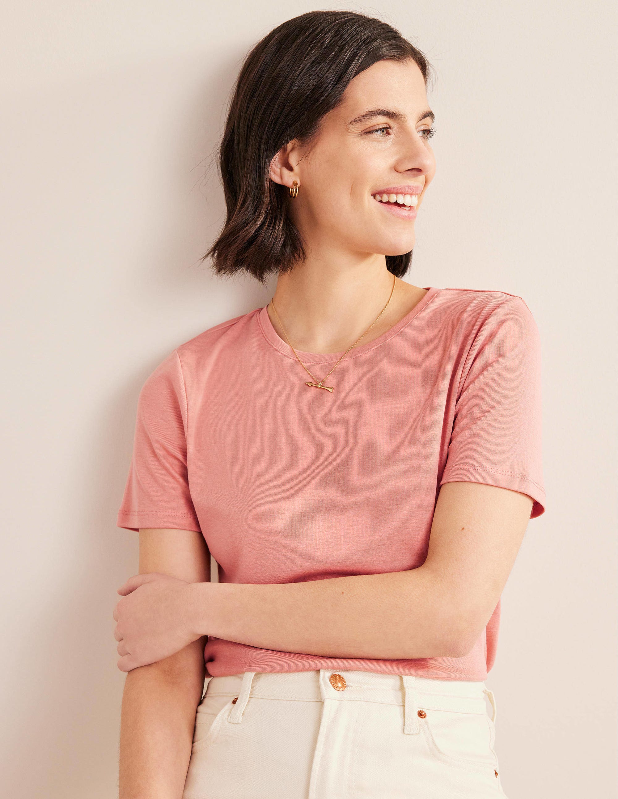 Jersey-T-Shirt mit Rundhalsausschnitt-Rosa - Image 4