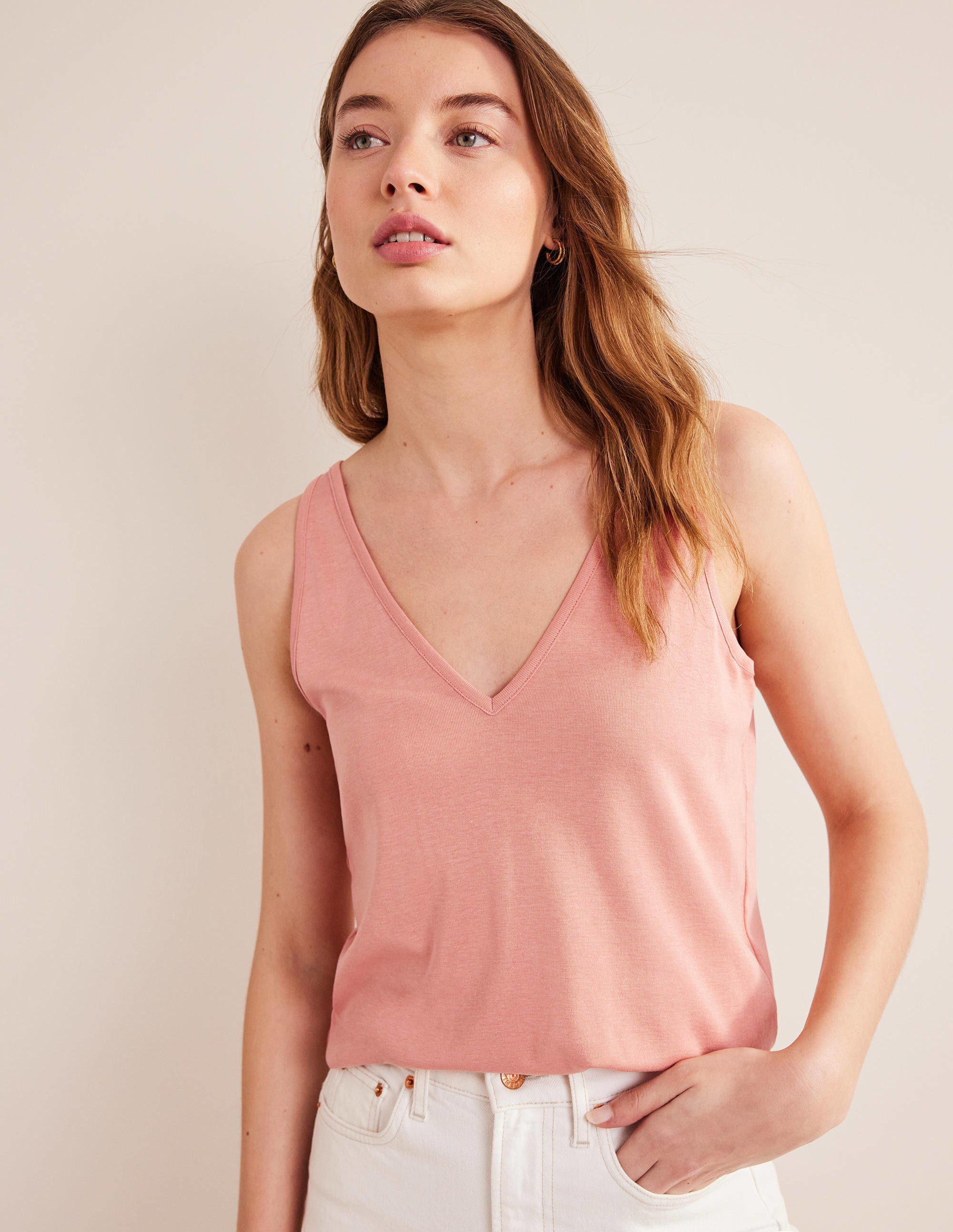 Jersey-Top mit V-Ausschnitt-Rosa - Image 1