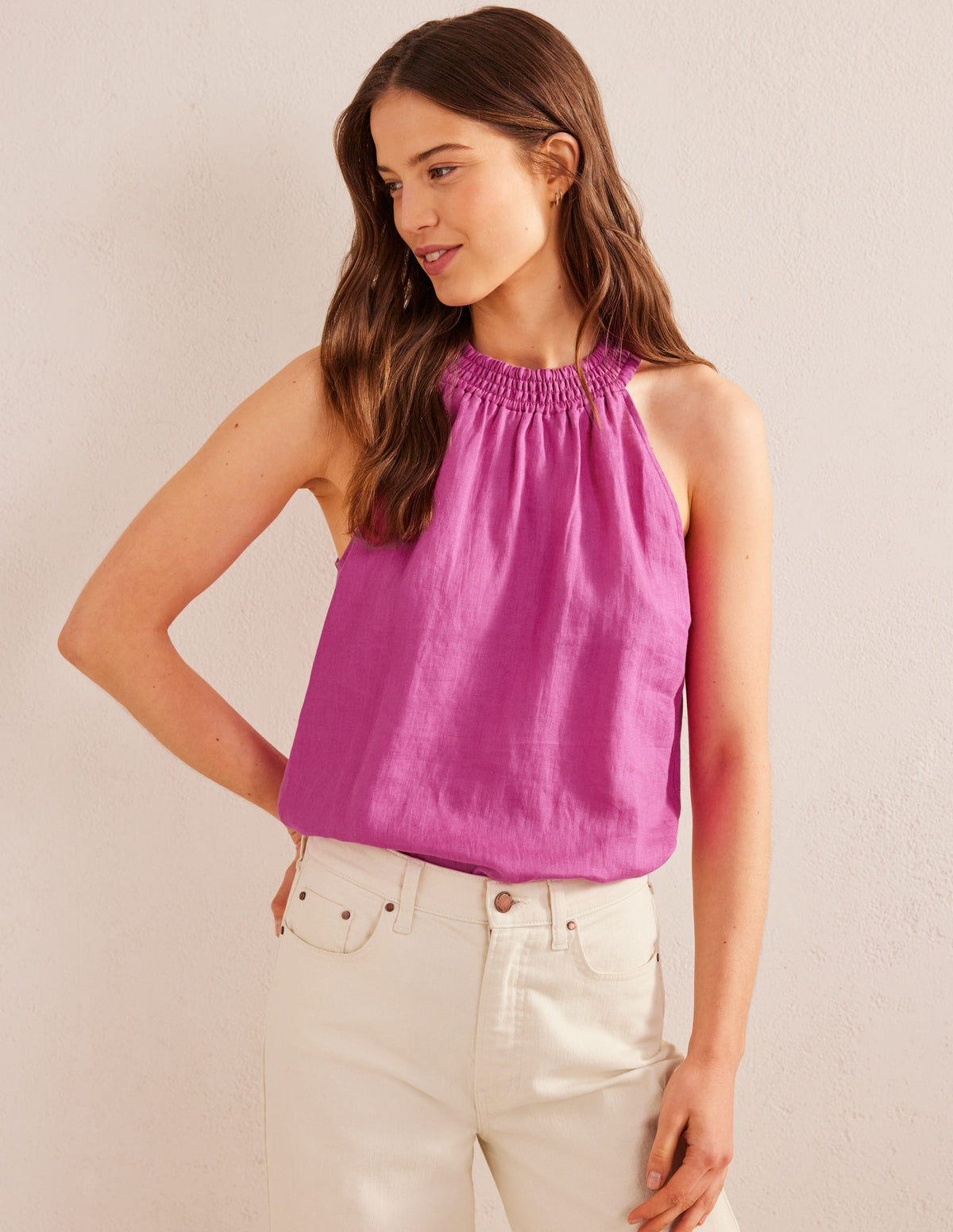 Gesmoktes Neckholder-Oberteil-Magenta - Image 1