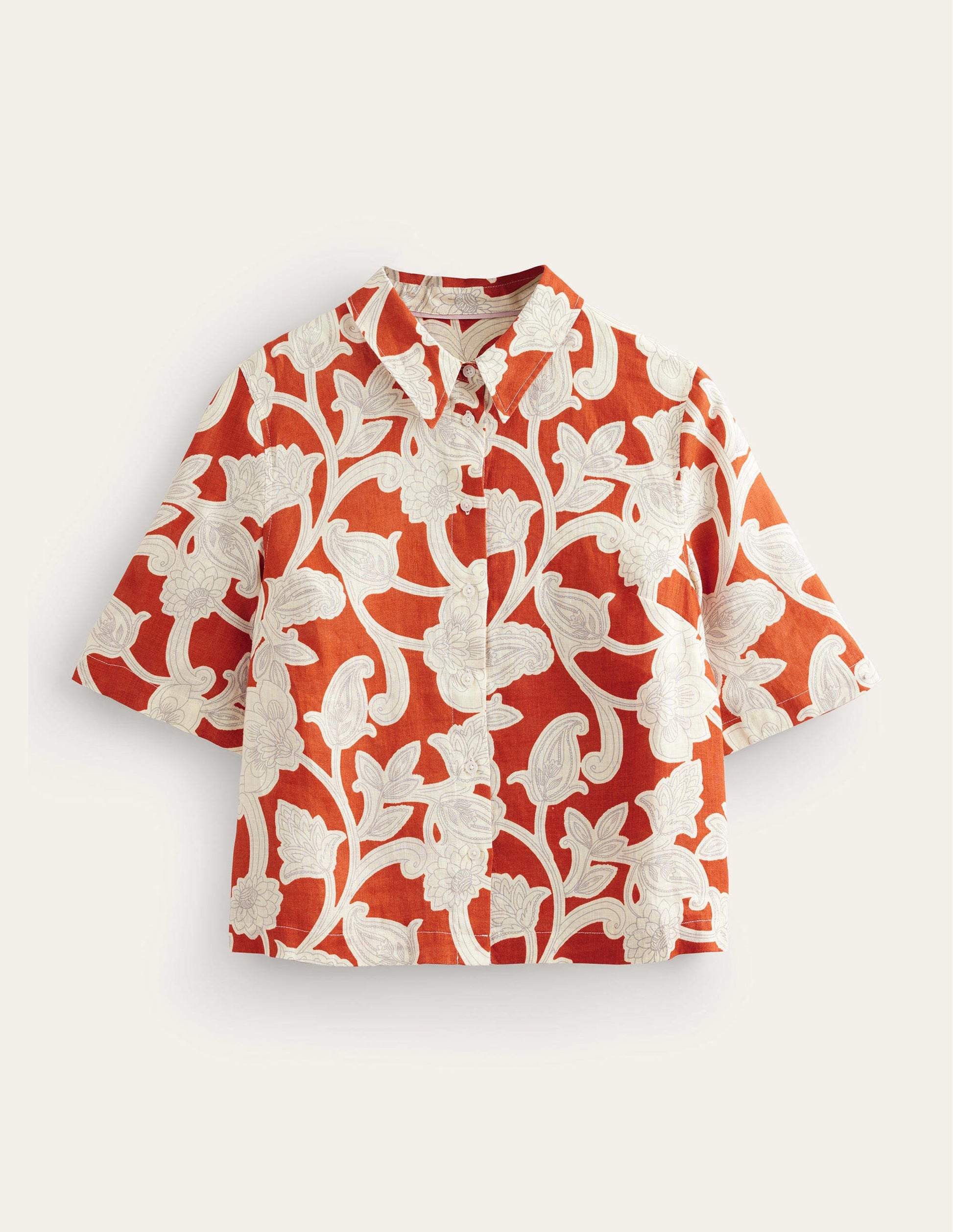 Chemise manches courtes en lin-Rouille, motif Paisley Whirl-6