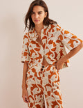 Chemise manches courtes en lin-Rouille, motif Paisley Whirl