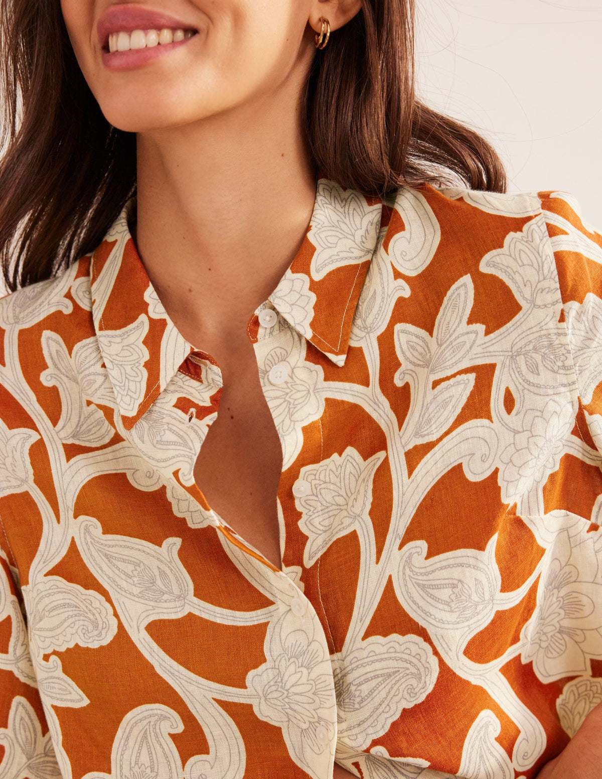 Chemise manches courtes en lin-Rouille, motif Paisley Whirl - Image 2