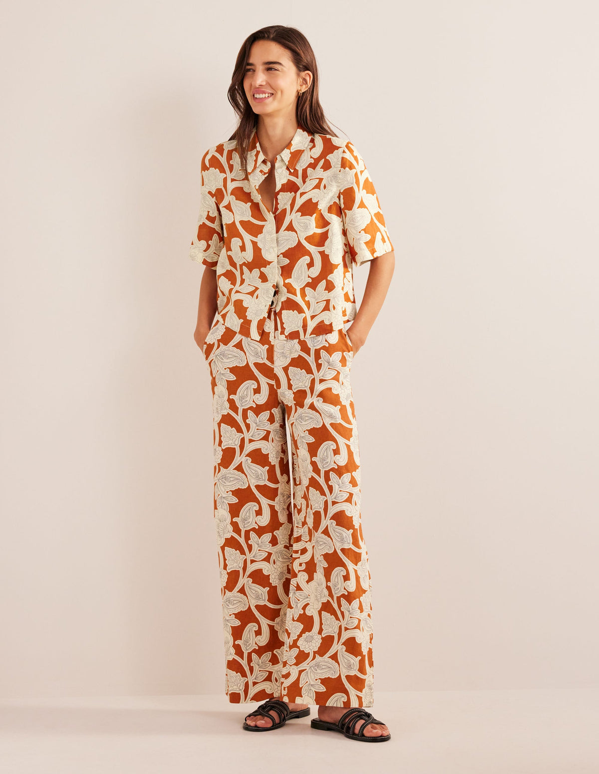 Chemise manches courtes en lin-Rouille, motif Paisley Whirl - Image 5
