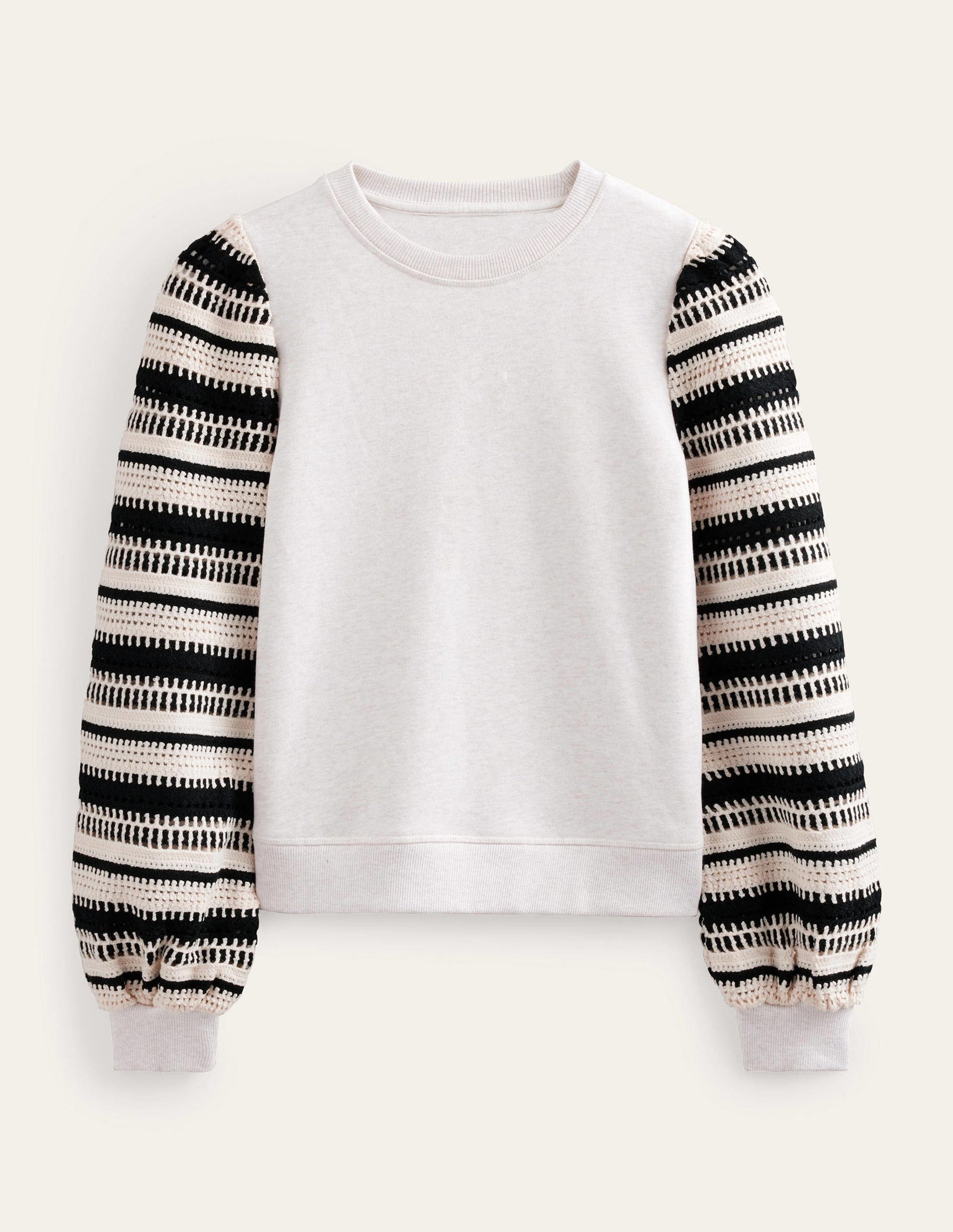 Sweat crocheté-Avoine chiné, manches crochetées-5