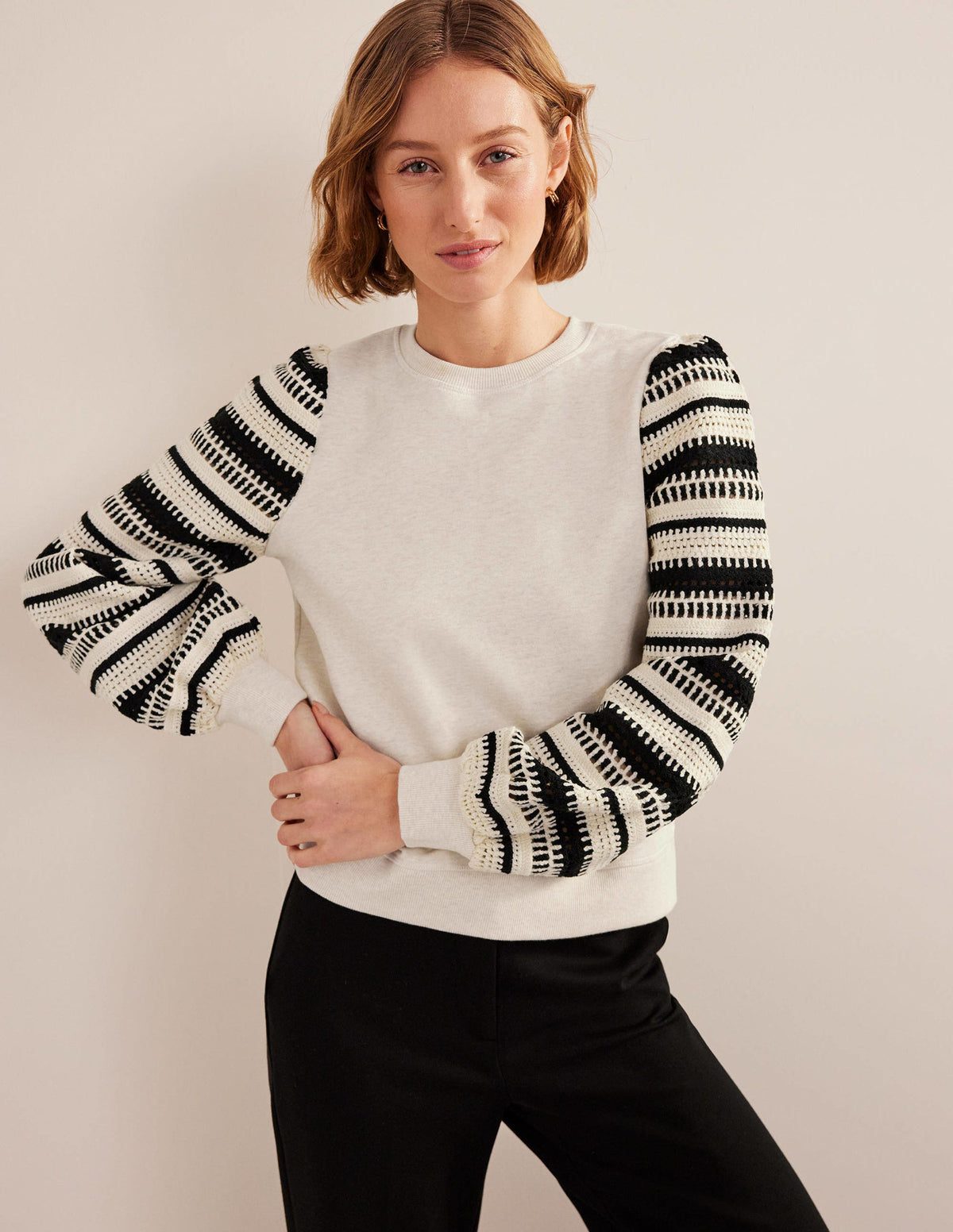 Sweat crocheté-Avoine chiné, manches crochetées - Image 4