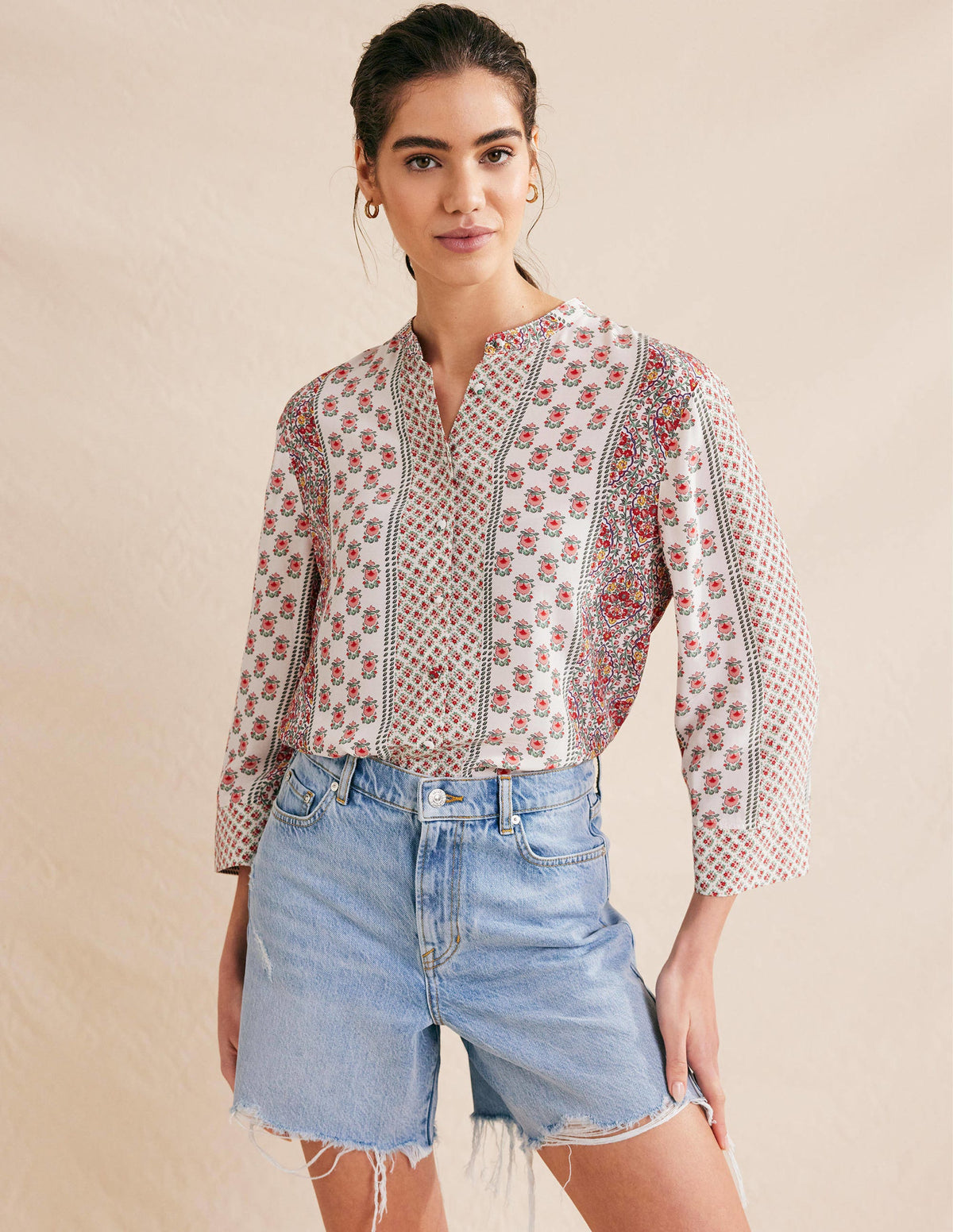 Wide Sleeve Relaxed Blouse-Rose Pink, Dainty Floret - Image 1
