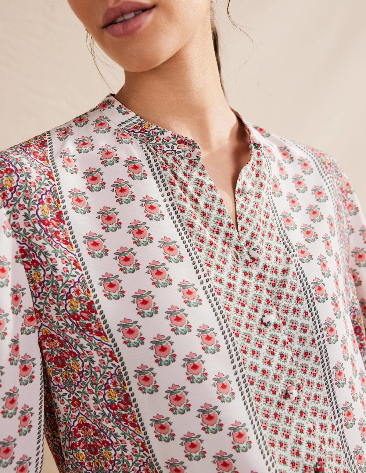 Wide Sleeve Relaxed Blouse-Rose Pink, Dainty Floret - Image 2