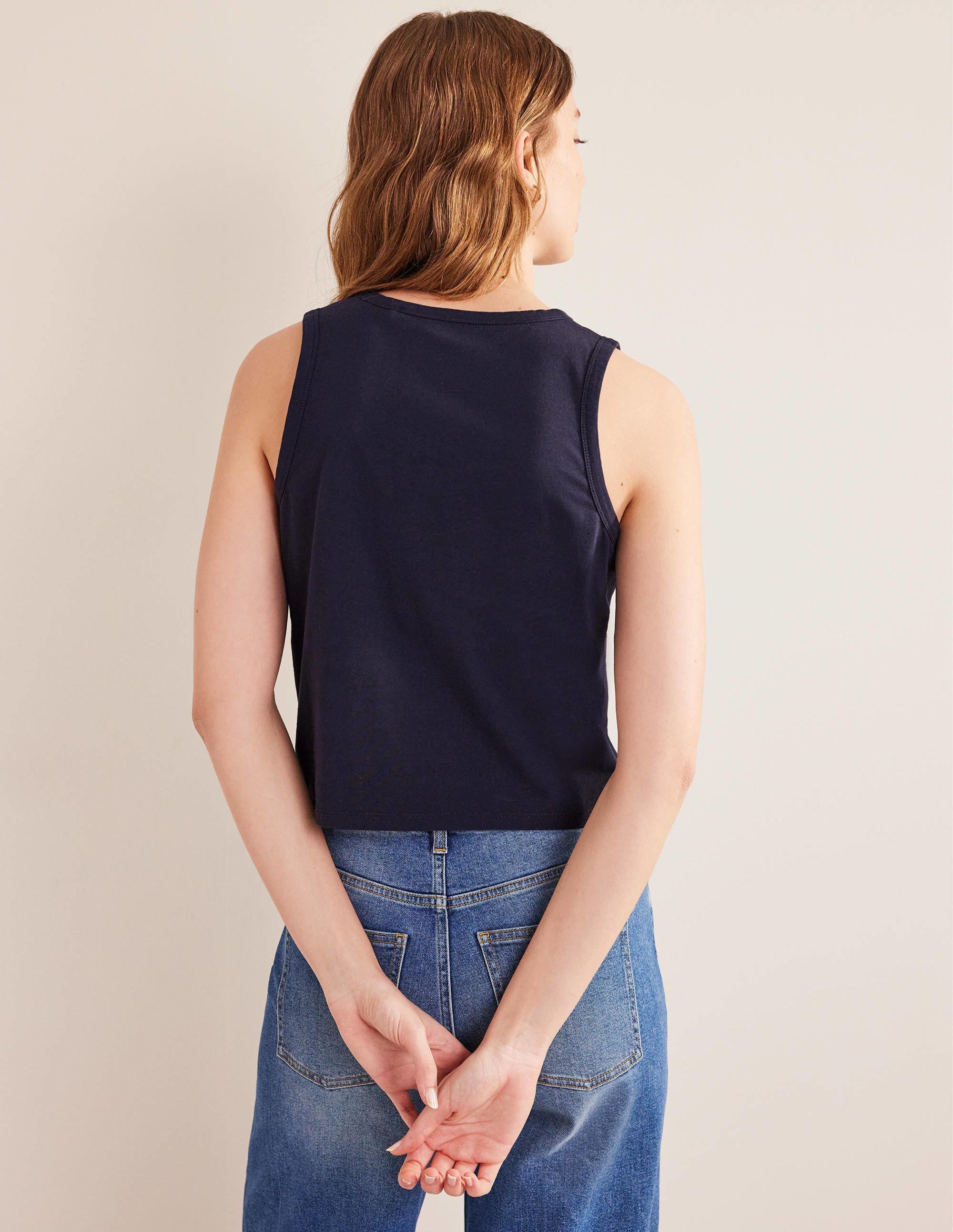 Kurz geschnittenes Baumwoll-Tanktop-Marineblau - Image 3