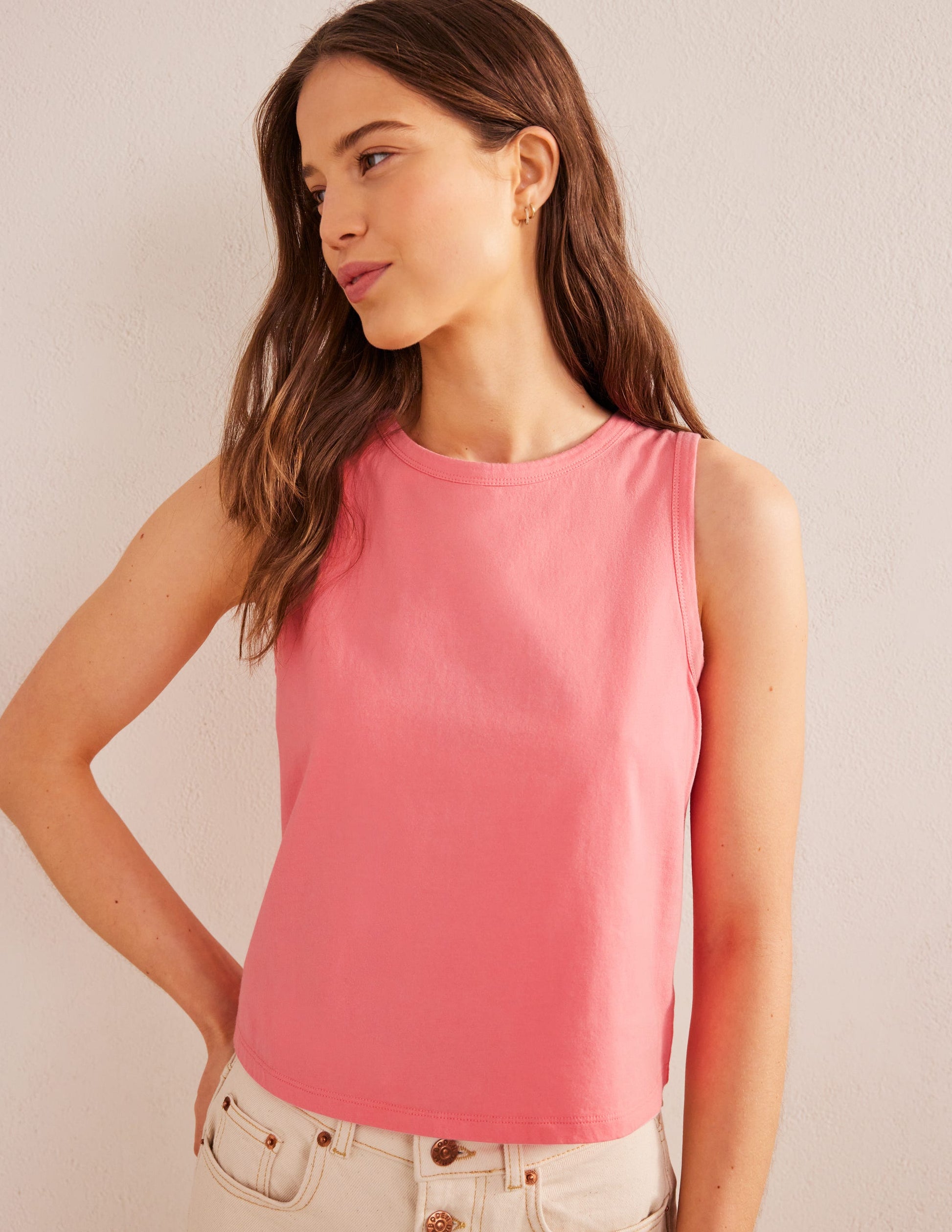 Kurz geschnittenes Baumwoll-Tanktop-Pfirsichsorbet-1
