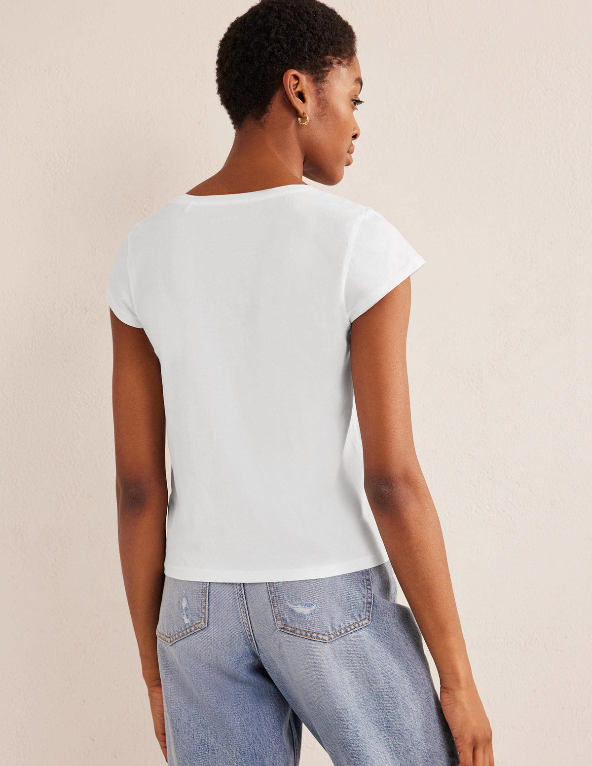 Pure Cotton Scoop Neck T-Shirt-White-3