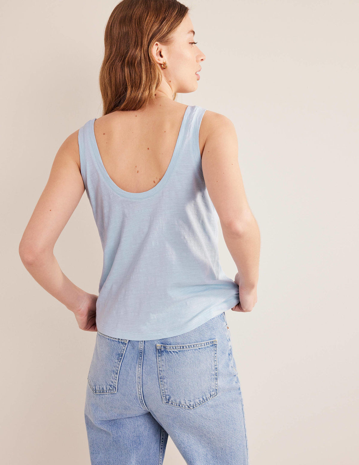 Débardeur décontracté à col en U-Bleu chambray-3
