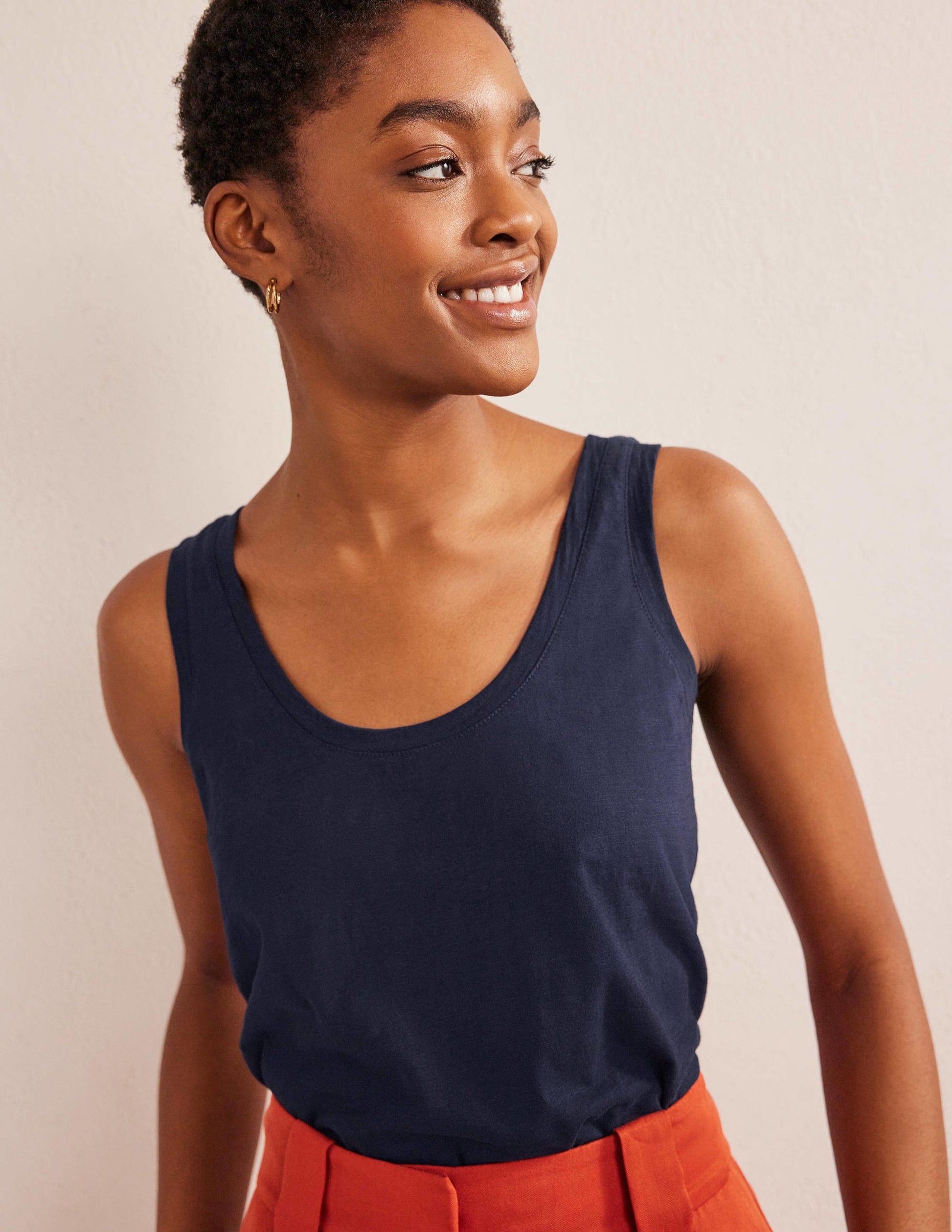 Lässiges Trägershirt mit Rundhalsausschnitt-Marineblau-3