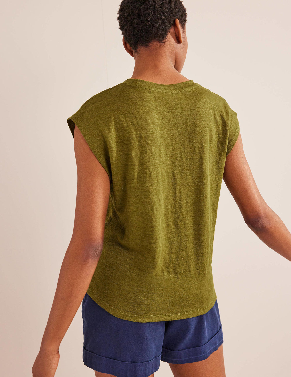 Leinen-T-Shirt mit Rundhalsausschnitt-Schilfgrün - Image 3