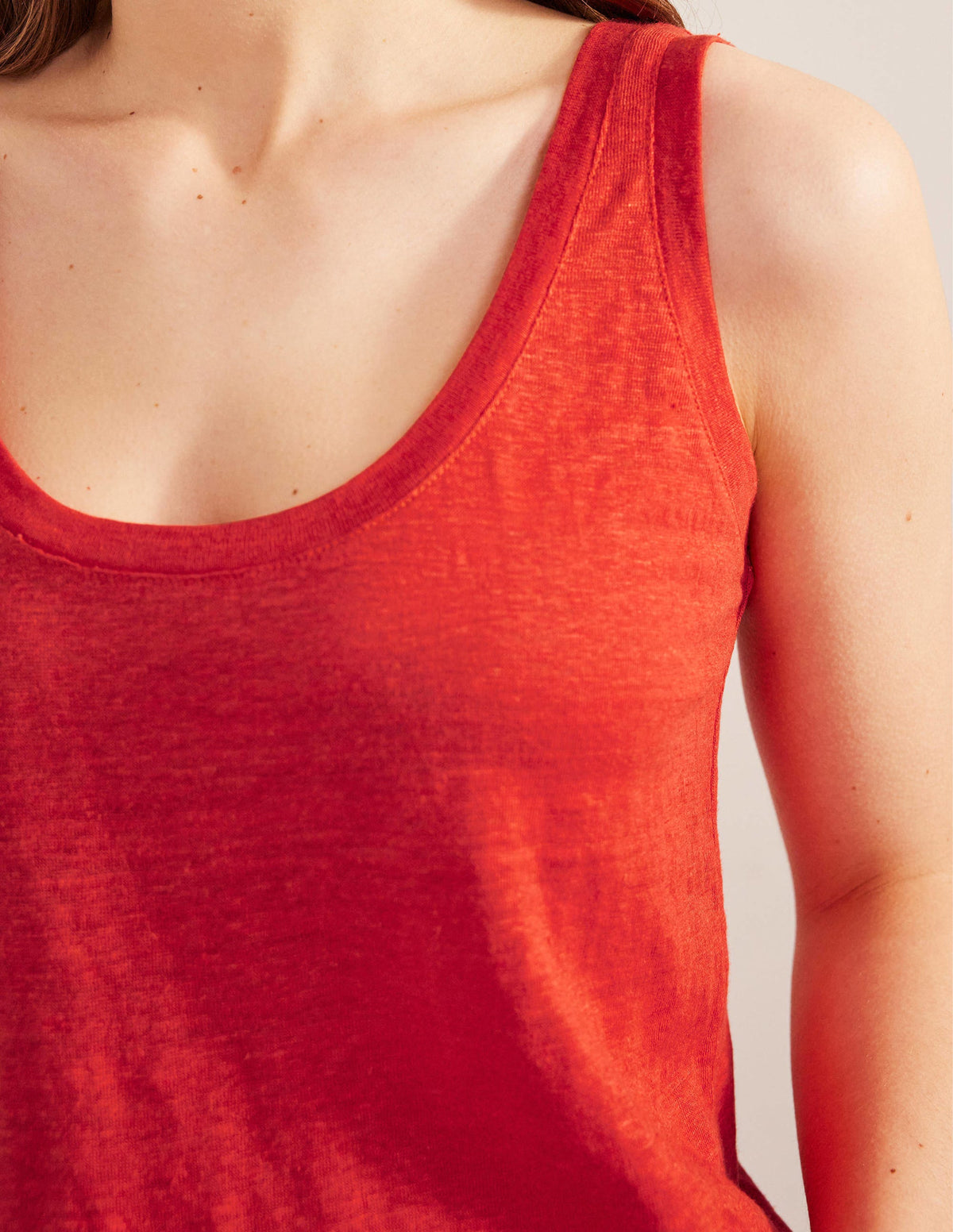 Leinen-Top mit tiefem Rundhalsausschnitt-Tomatenrot-2