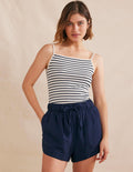 Geripptes Top mit eckigem Ausschnitt-Naturweiß/Navy, Gestreift