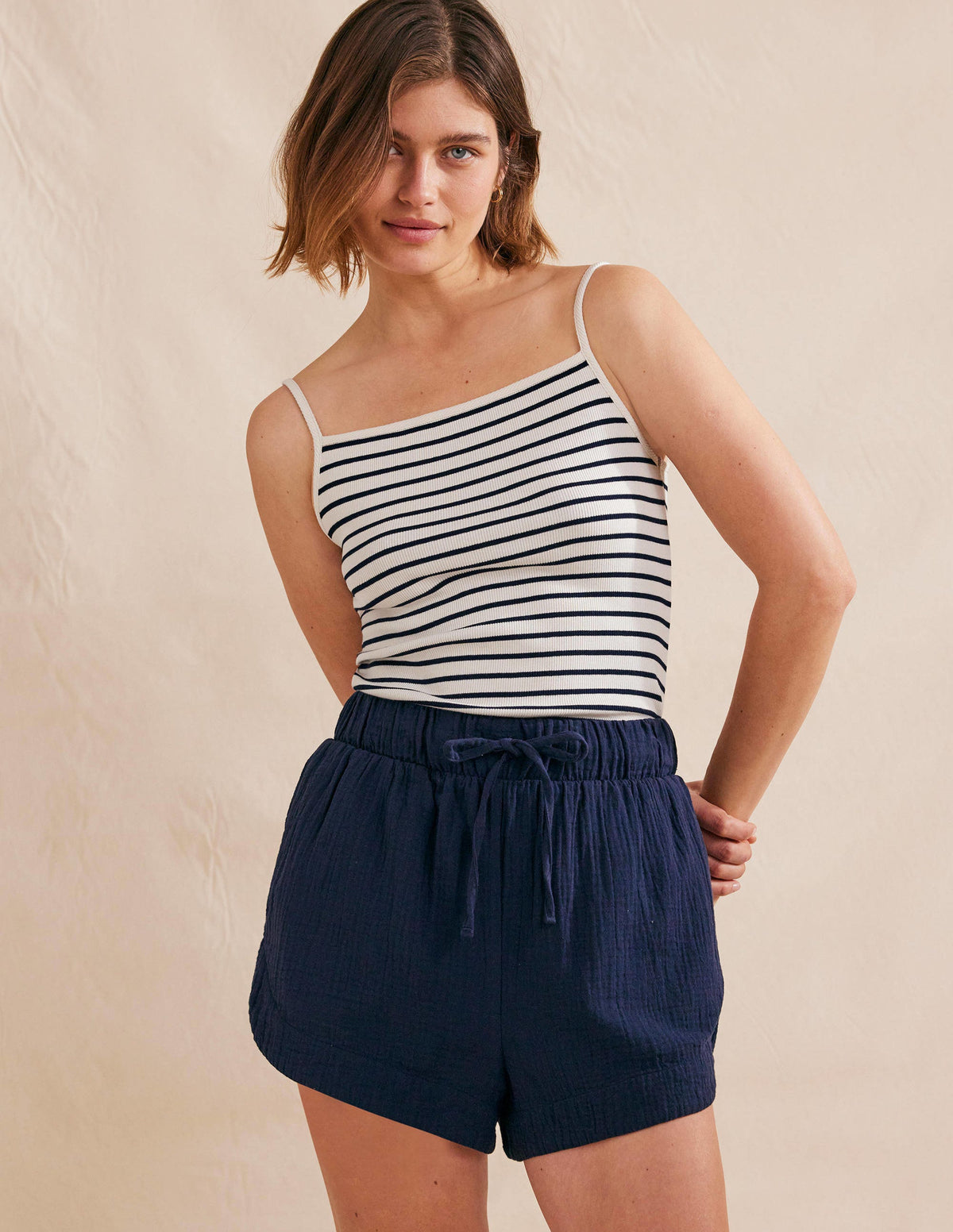 Geripptes Top mit eckigem Ausschnitt-Naturweiß/Navy, Gestreift-4