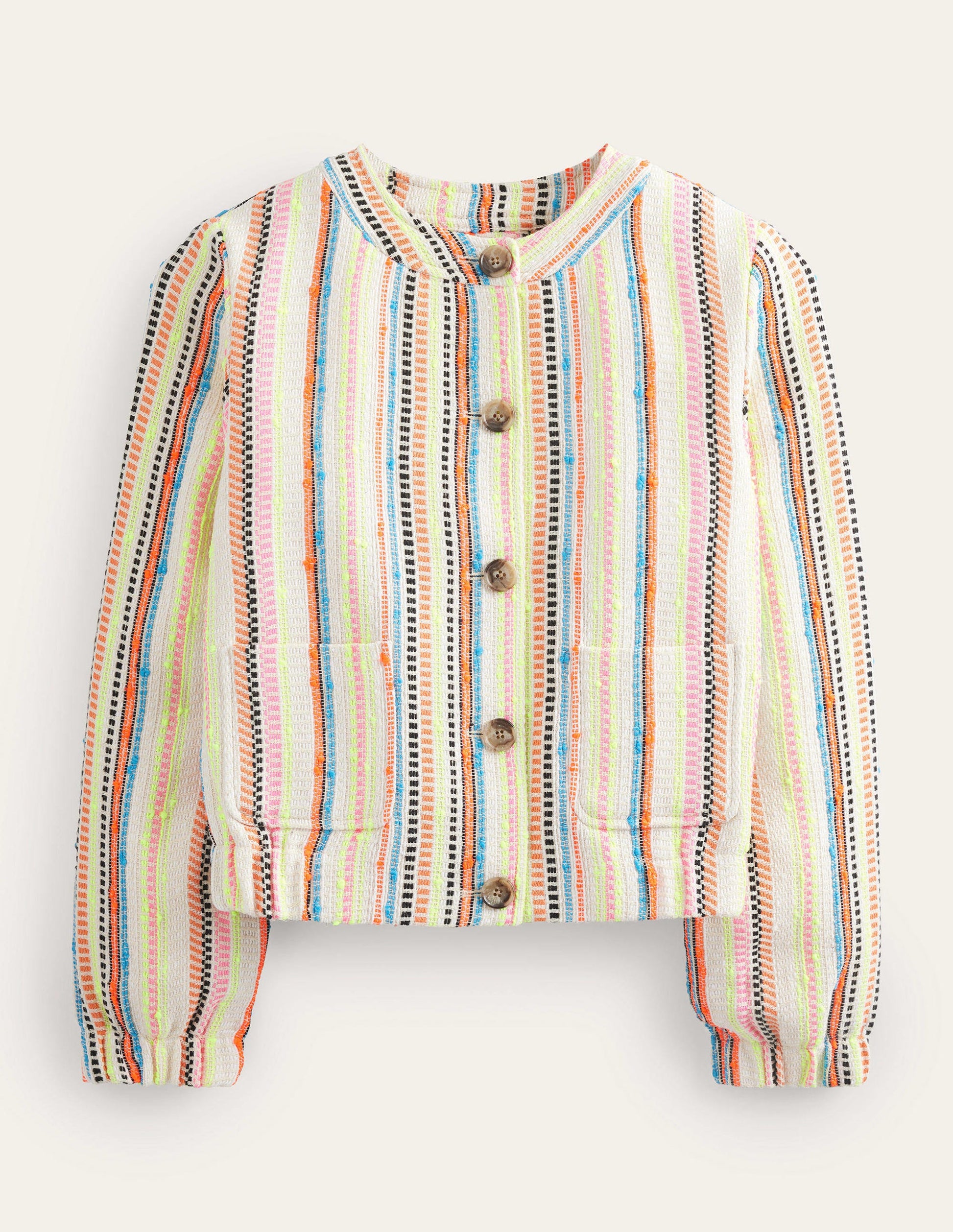 Strukturierte Jacke mit Knöpfen-Naturweiß/Bunt, Gestreift-6