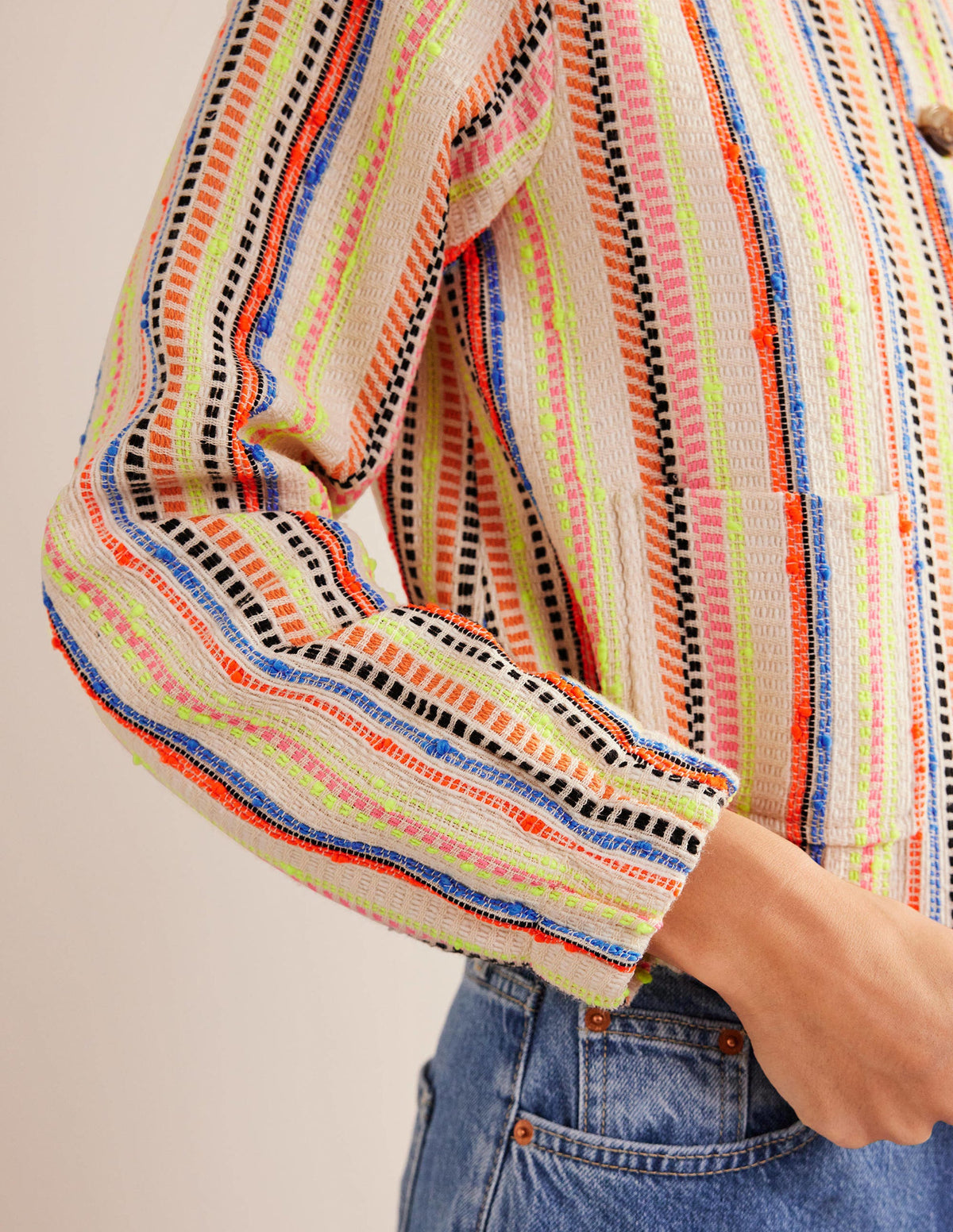 Strukturierte Jacke mit Knöpfen-Naturweiß/Bunt, Gestreift - Image 3