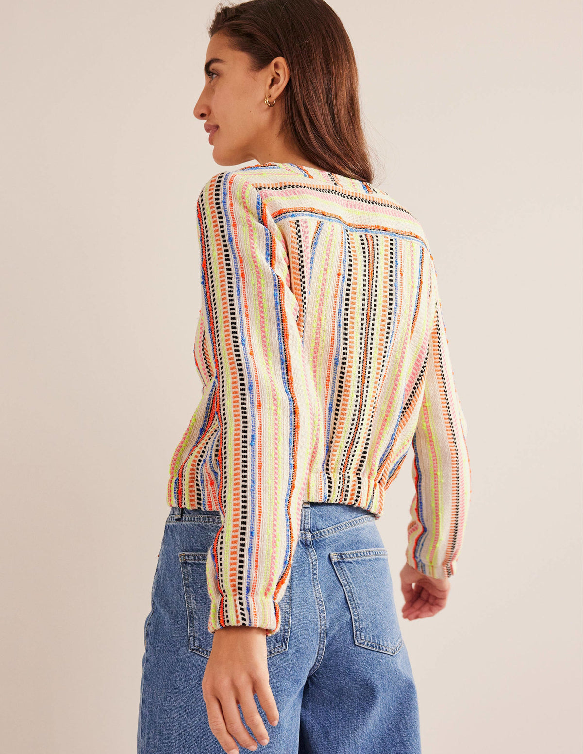 Strukturierte Jacke mit Knöpfen-Naturweiß/Bunt, Gestreift - Image 4