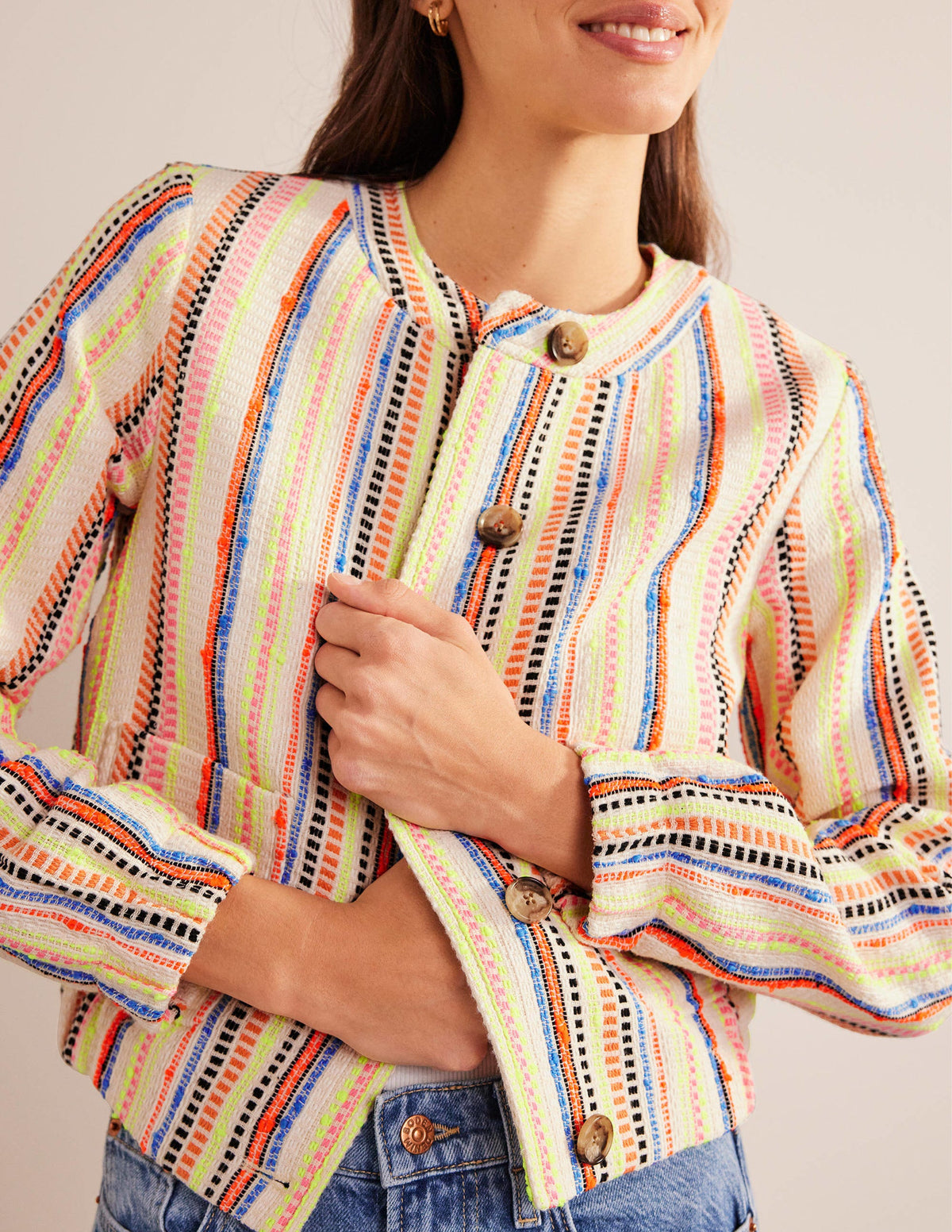 Strukturierte Jacke mit Knöpfen-Naturweiß/Bunt, Gestreift - Image 5