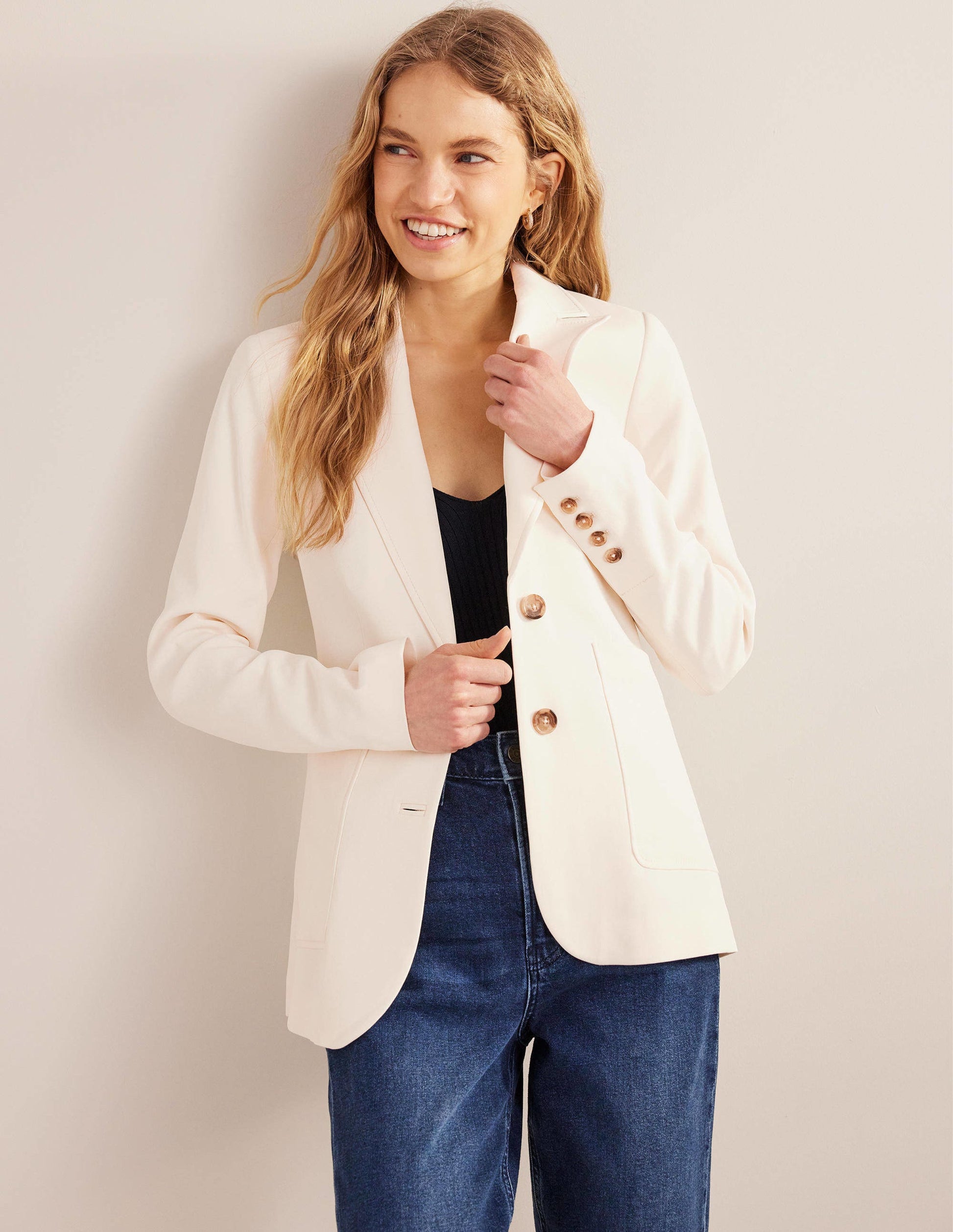 Fließender taillierter Blazer-Naturweiß-4