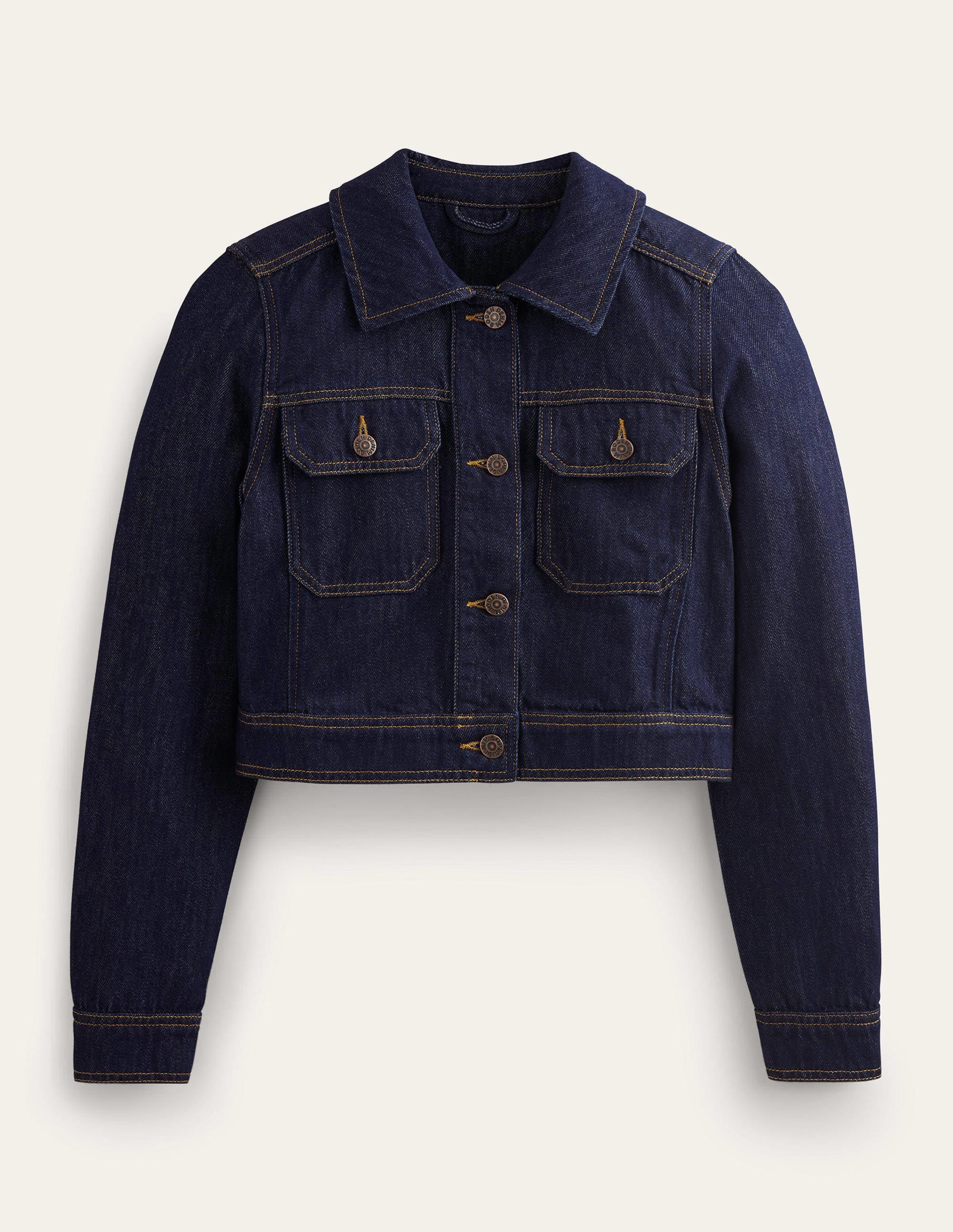 Cropped Casual Cotton Jacket-Indigo - Image 6