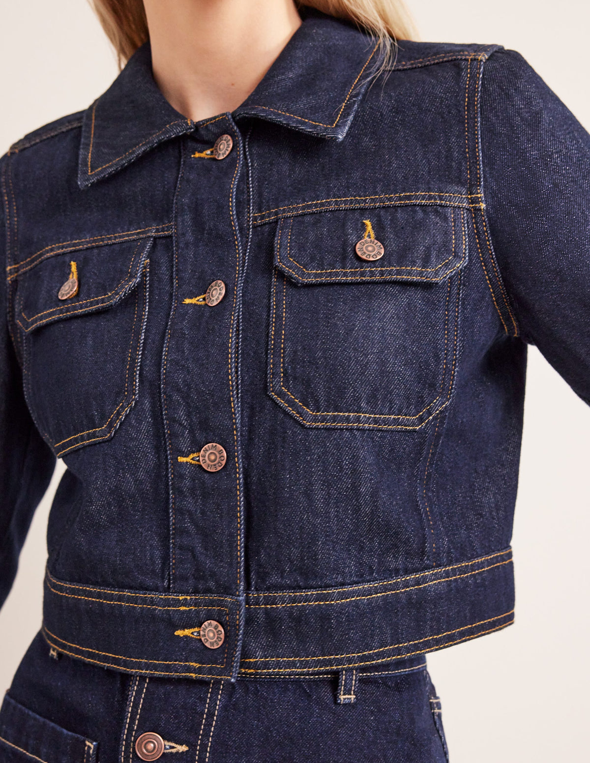 Cropped Casual Cotton Jacket-Indigo-2