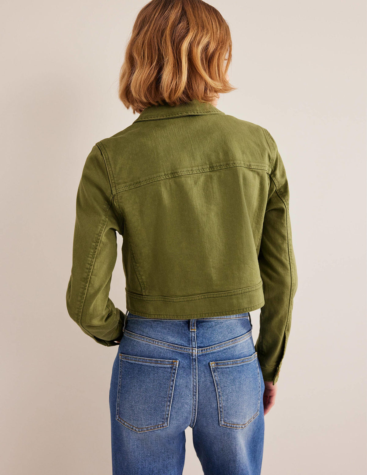 Cropped Casual Cotton Jacket-Green - Image 3