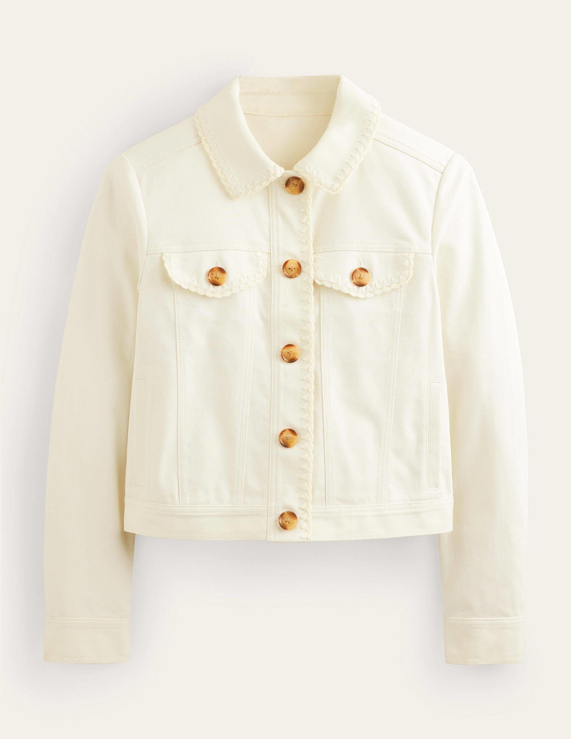 Veste en jean avec détails crochetés-Écru-6