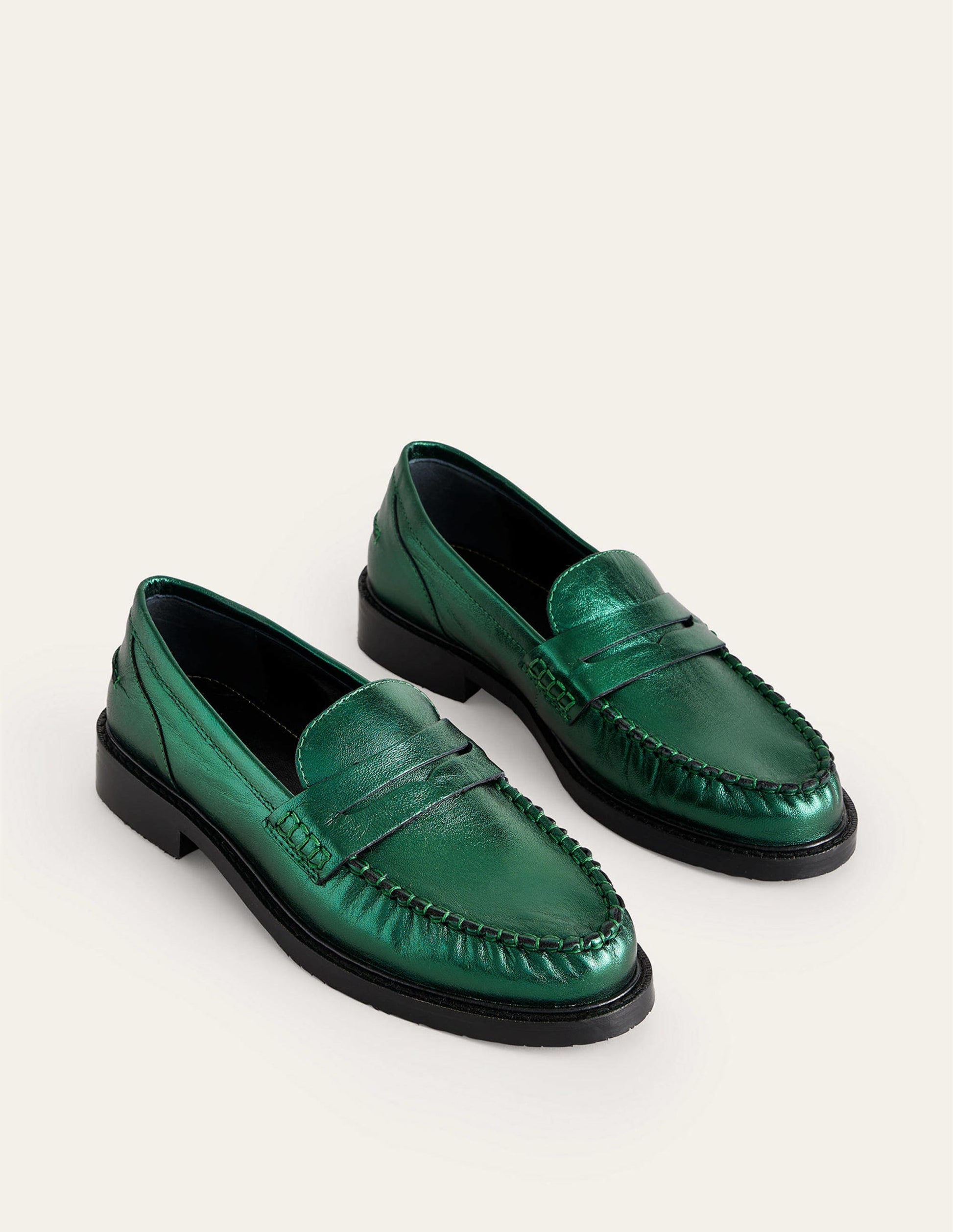 Klassische Mokassin-Loafer-Wintergrün Metallic-Leder-3