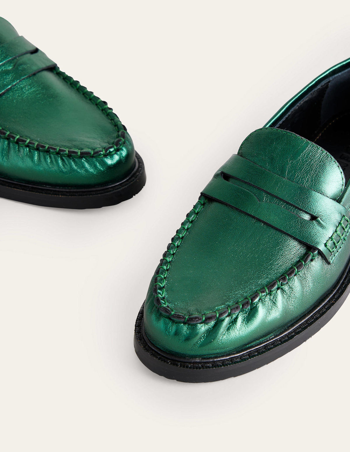 Klassische Mokassin-Loafer-Wintergrün Metallic-Leder-4
