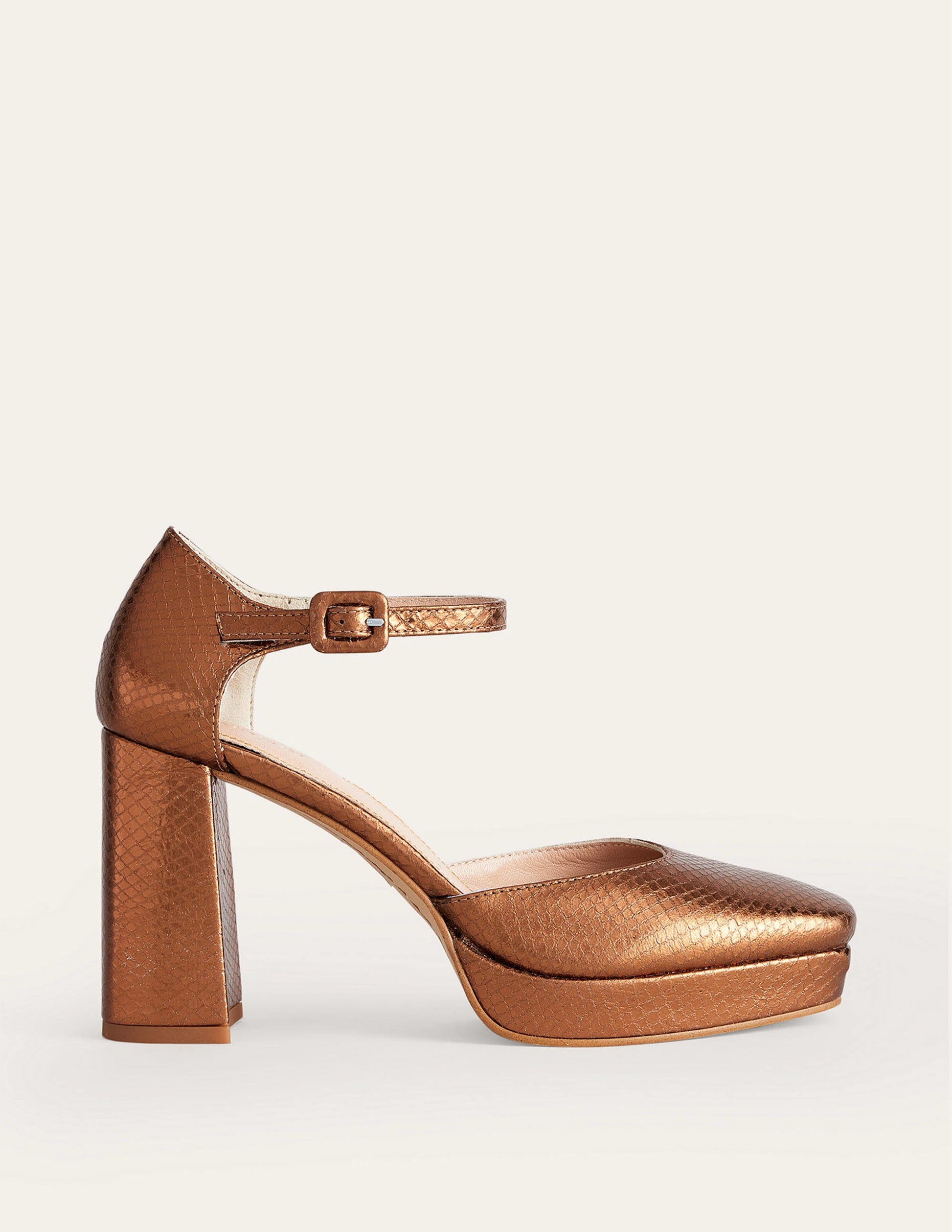 Closed-Toe Heeled Platforms-Bronze Metallic Snake-2