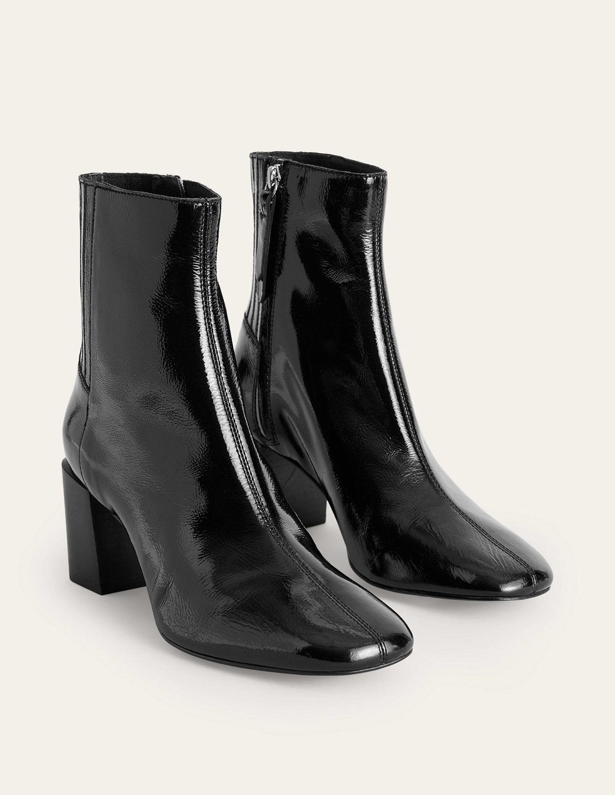 Block-Heel Leather Ankle Boots-Black Patent - Image 4