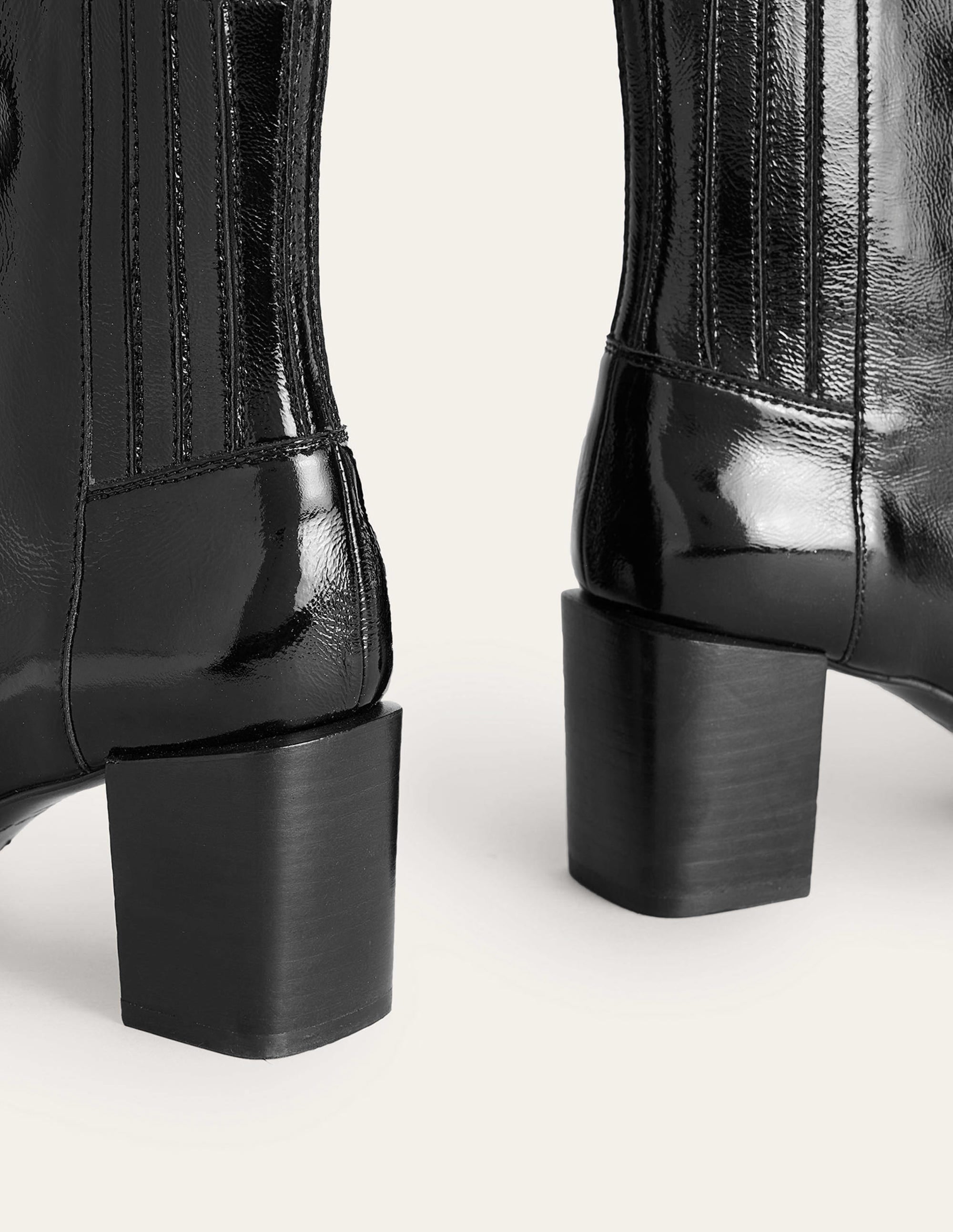 Block-Heel Leather Ankle Boots-Black Patent - Image 5