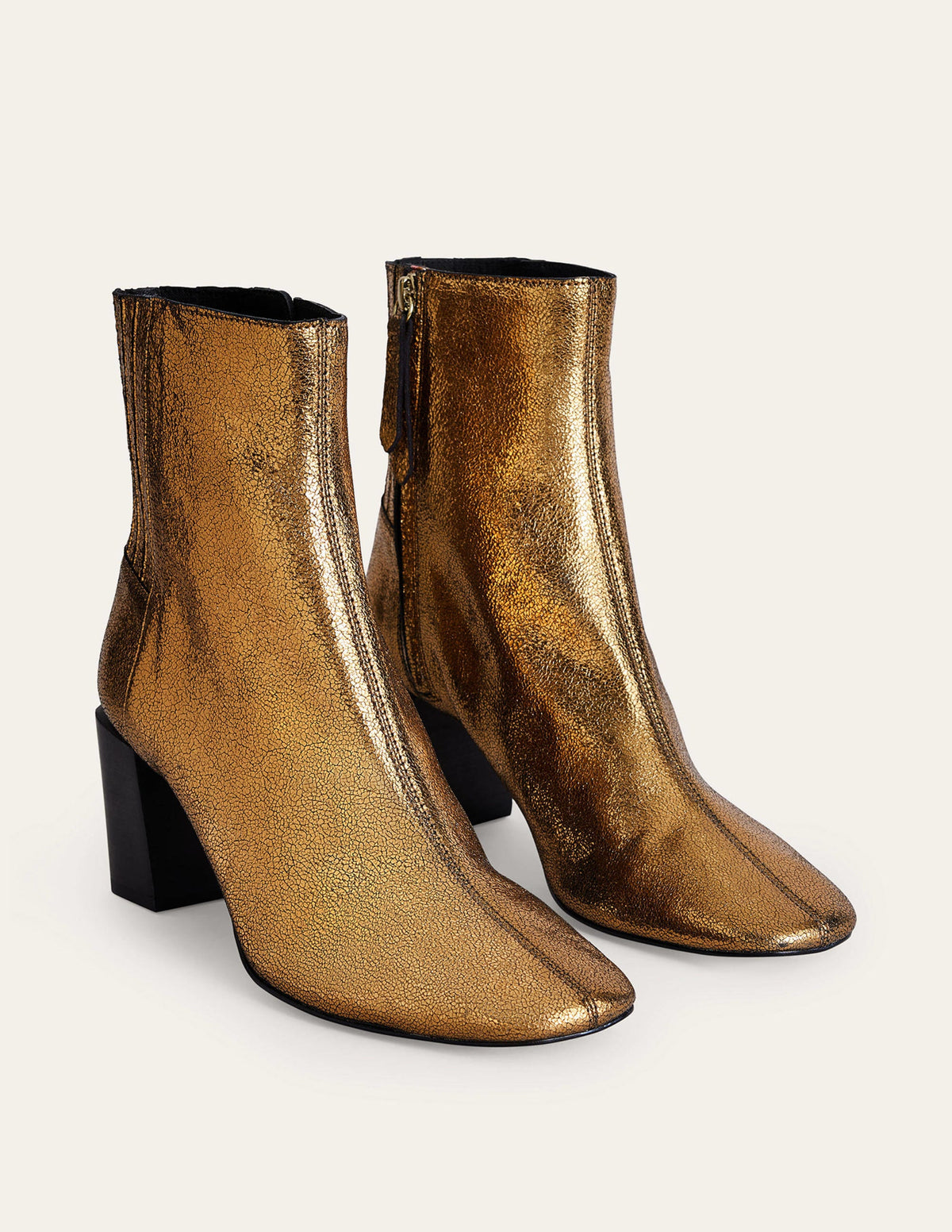 Leder-Stiefeletten mit Blockabsatz-Goldfarbenes Crinkle-Metallic-Leder-3