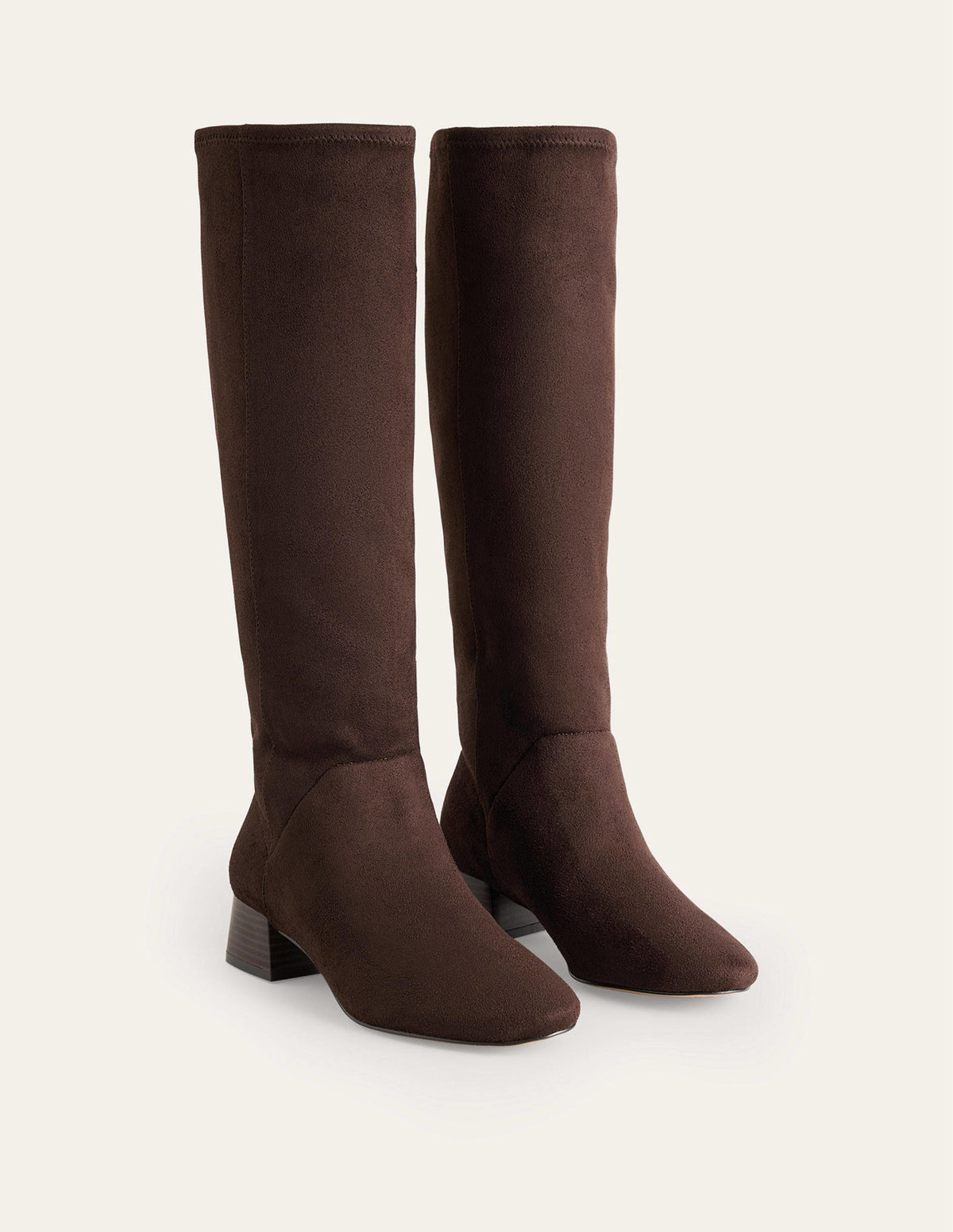 Kniehohe Stretchstiefel mit flacher Sohle-Mahagoni-3