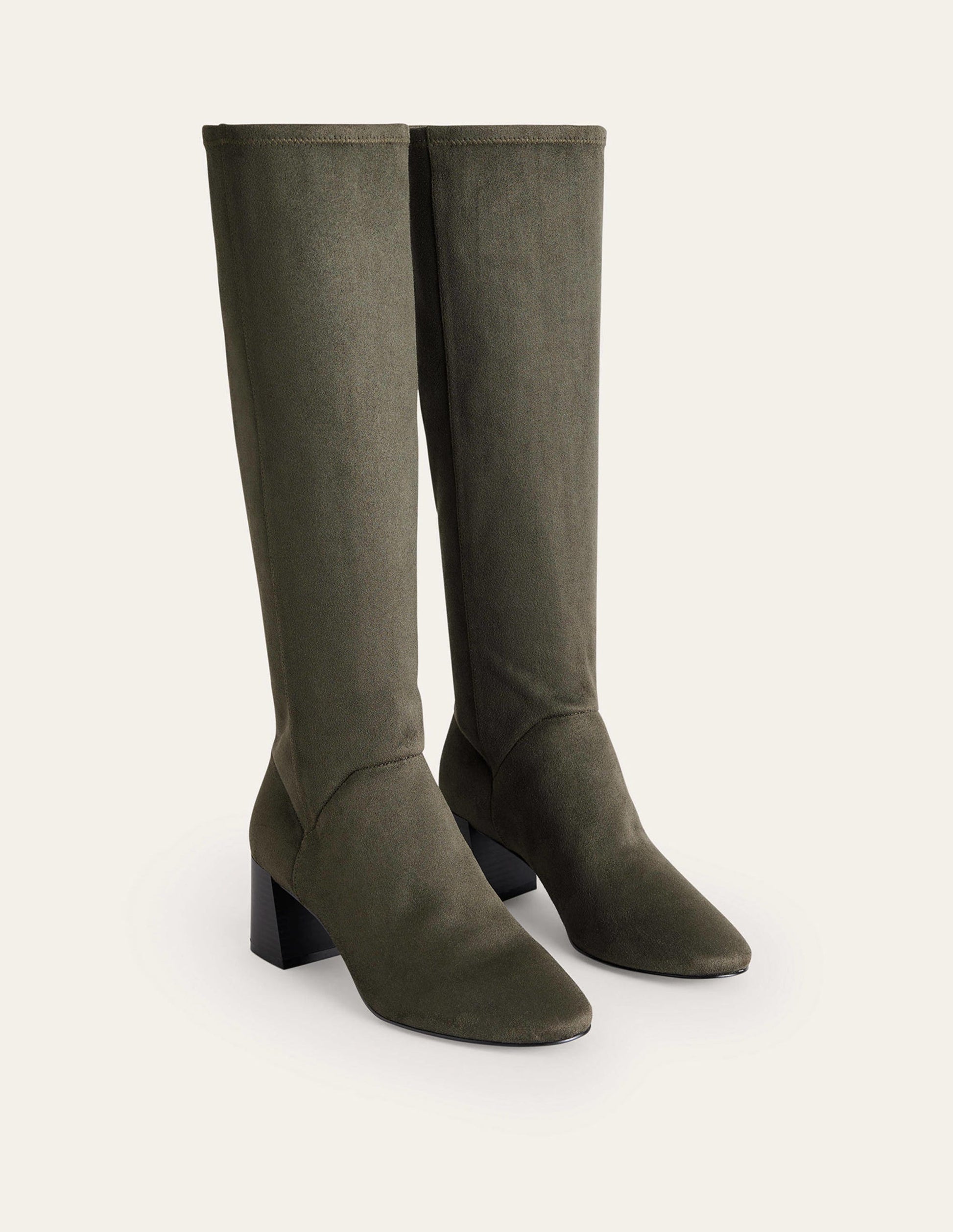 Kniehohe Stretchstiefel mit Absatz-Dunkles Moosgrün-3