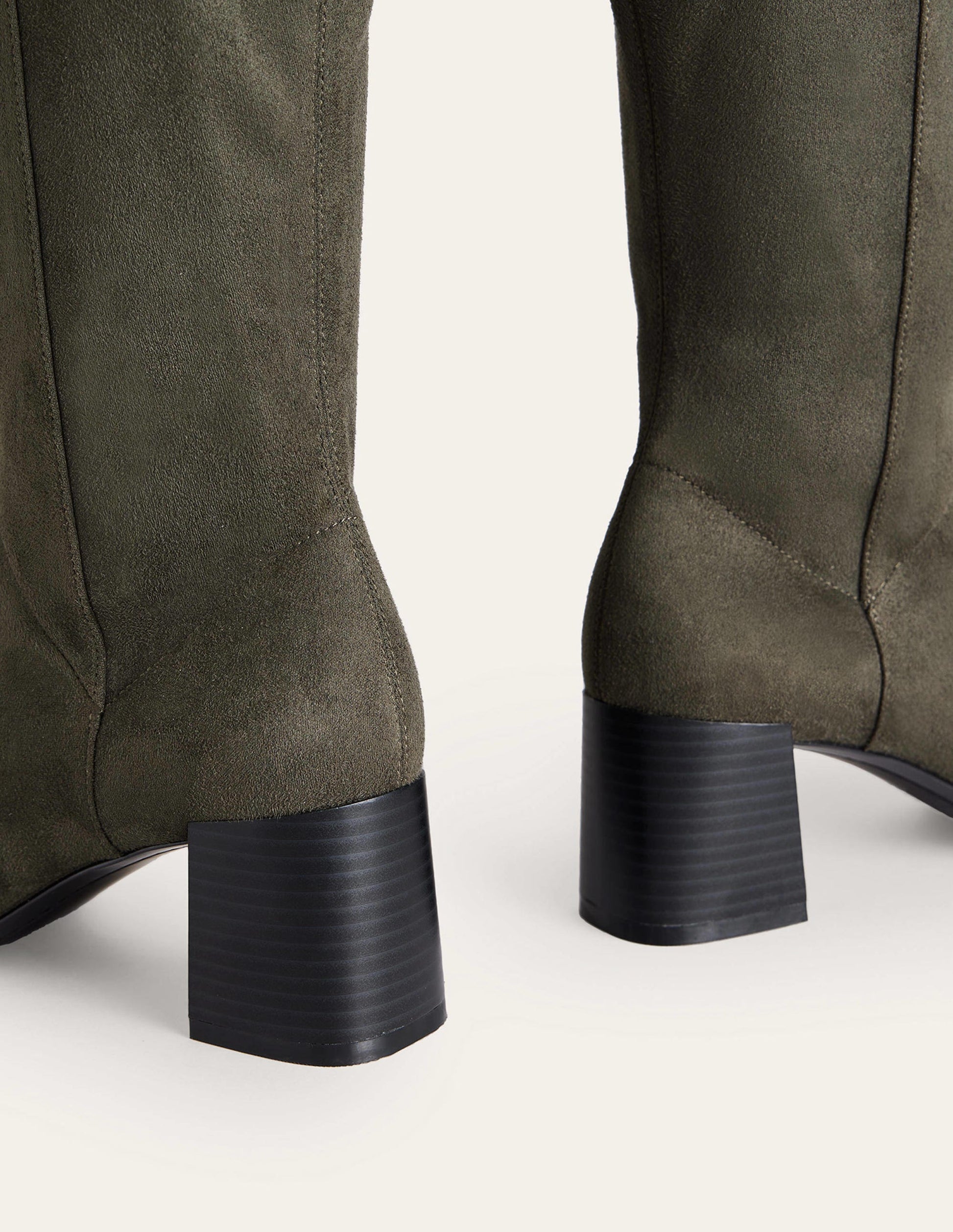 Kniehohe Stretchstiefel mit Absatz-Dunkles Moosgrün-4