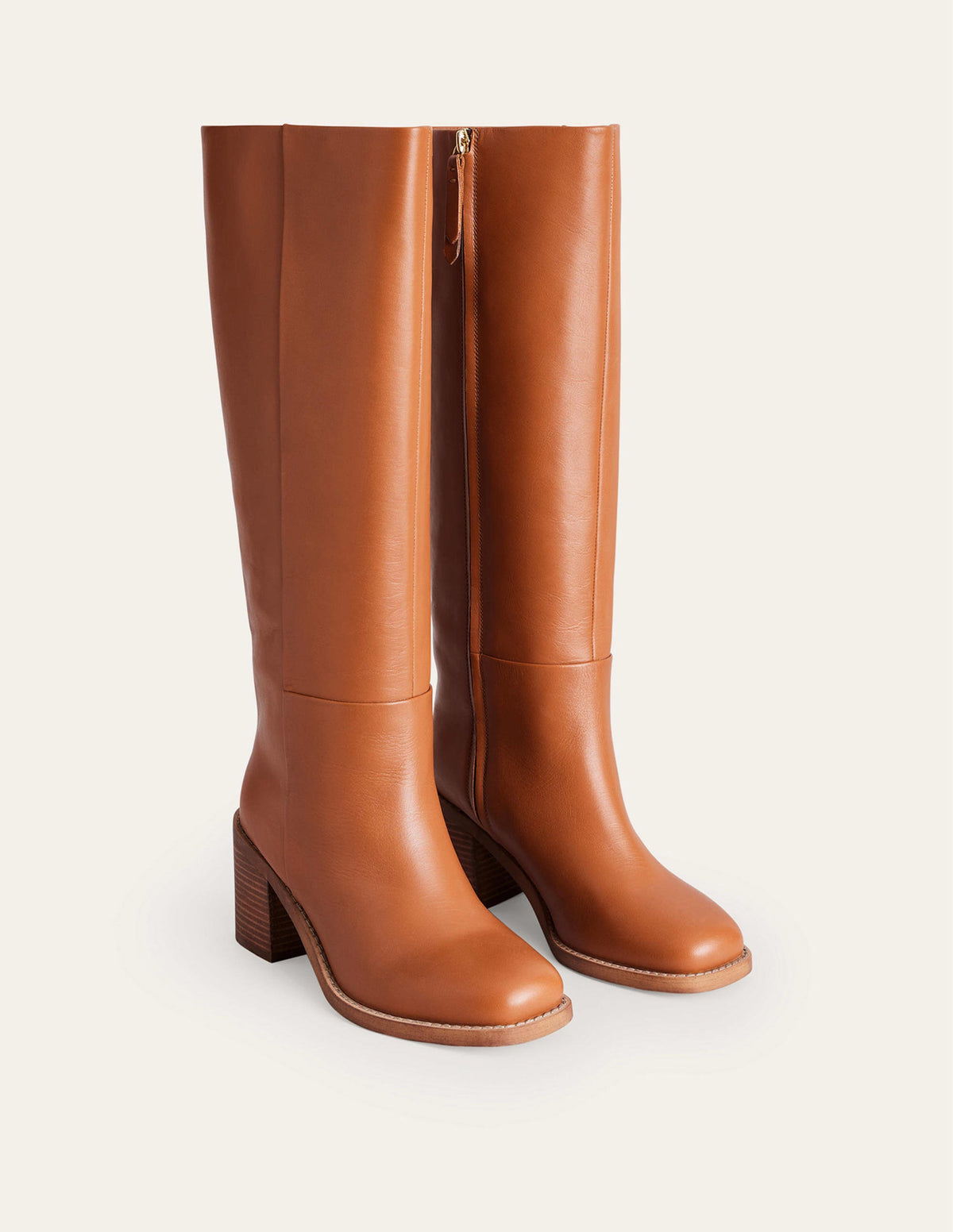 Bottes droites hauteur genou en cuir-Miel-4