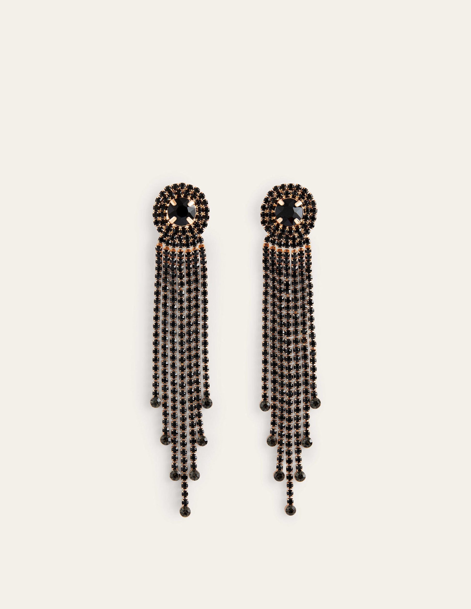 Boucles d'oreilles ornementées à franges-Noir-2
