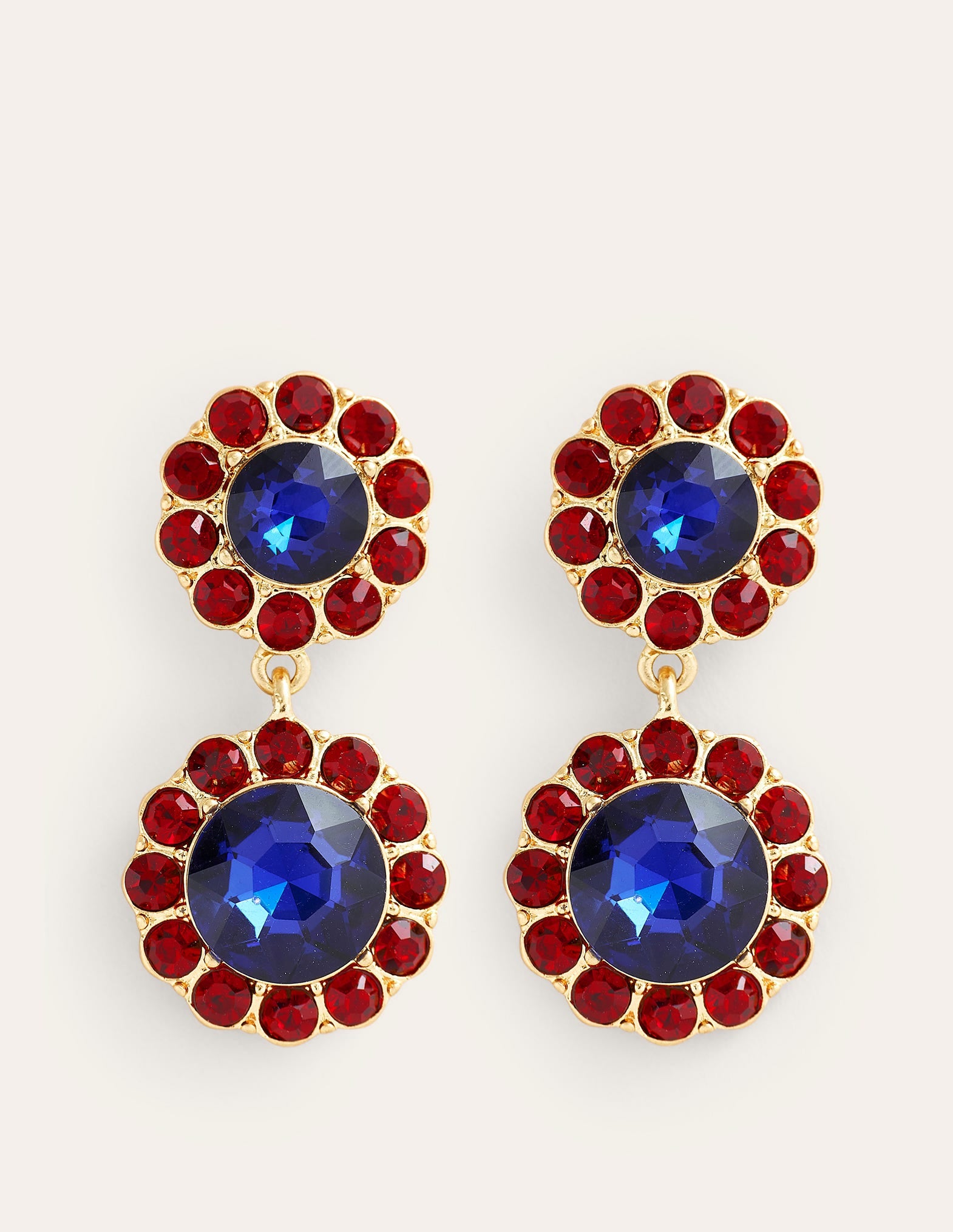 Boucles d'oreilles à fleurs ornementées-Rouge/bleu - Image 2
